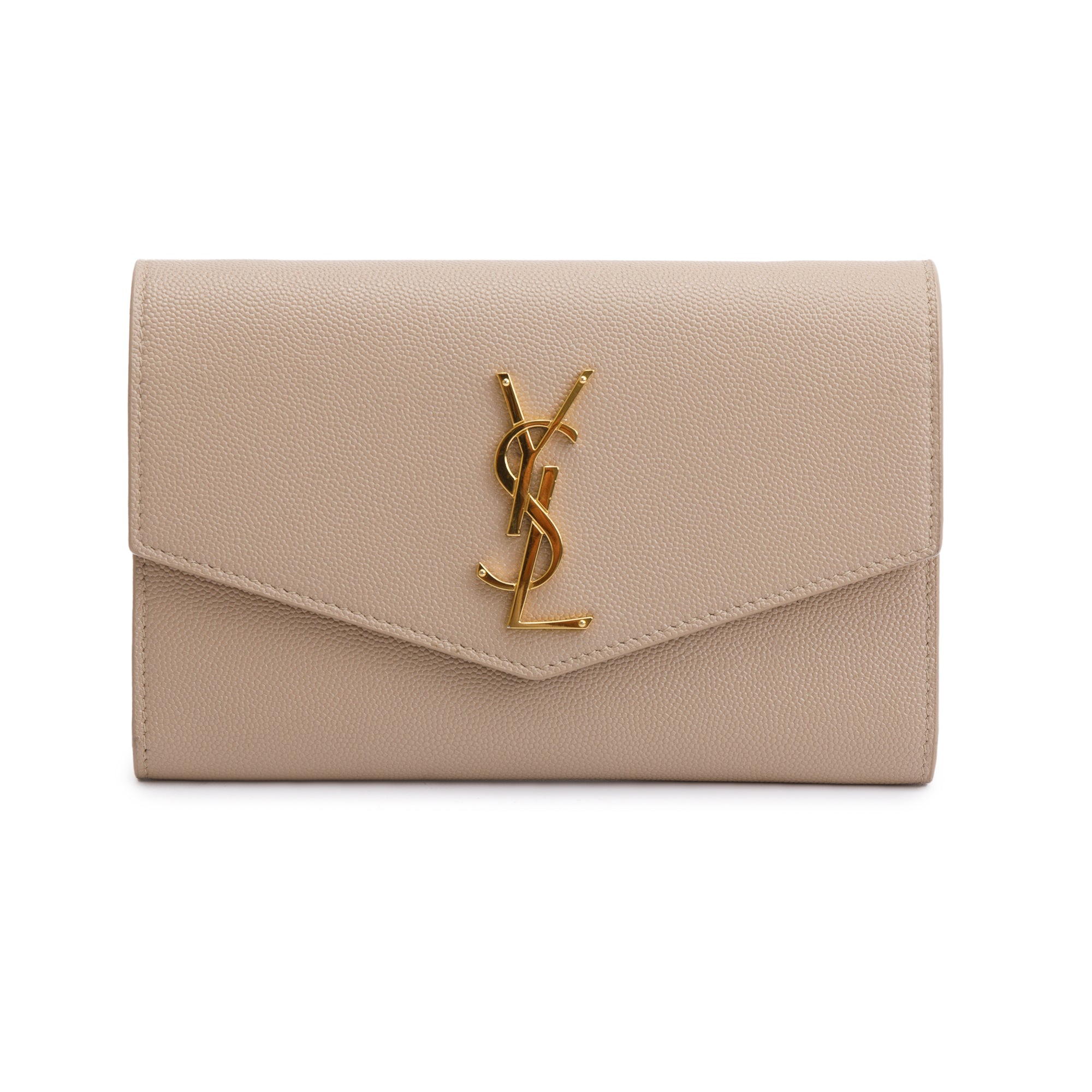 Saint Laurent 2020 Beige Grain De Poudre Leather Uptown Chain Wallet w/ Box & Insert