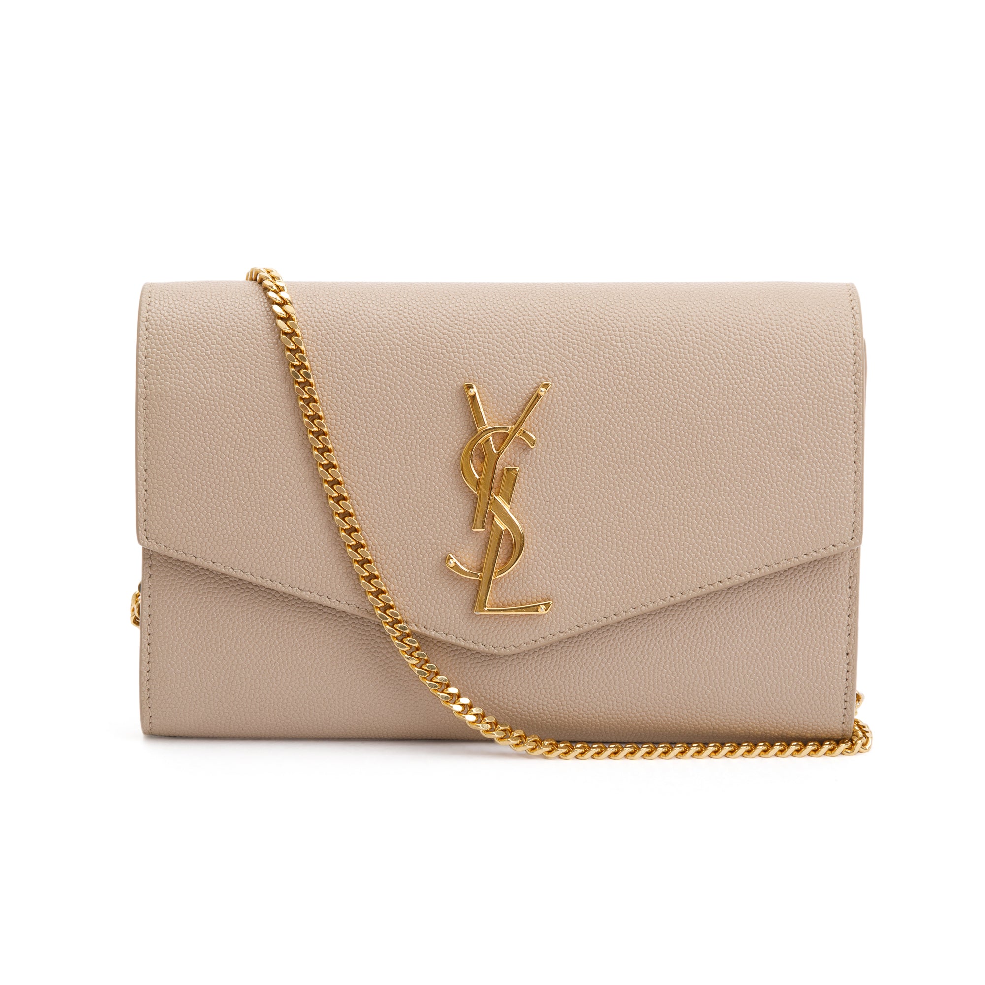 Saint Laurent 2020 Beige Grain De Poudre Leather Uptown Chain Wallet w/ Box