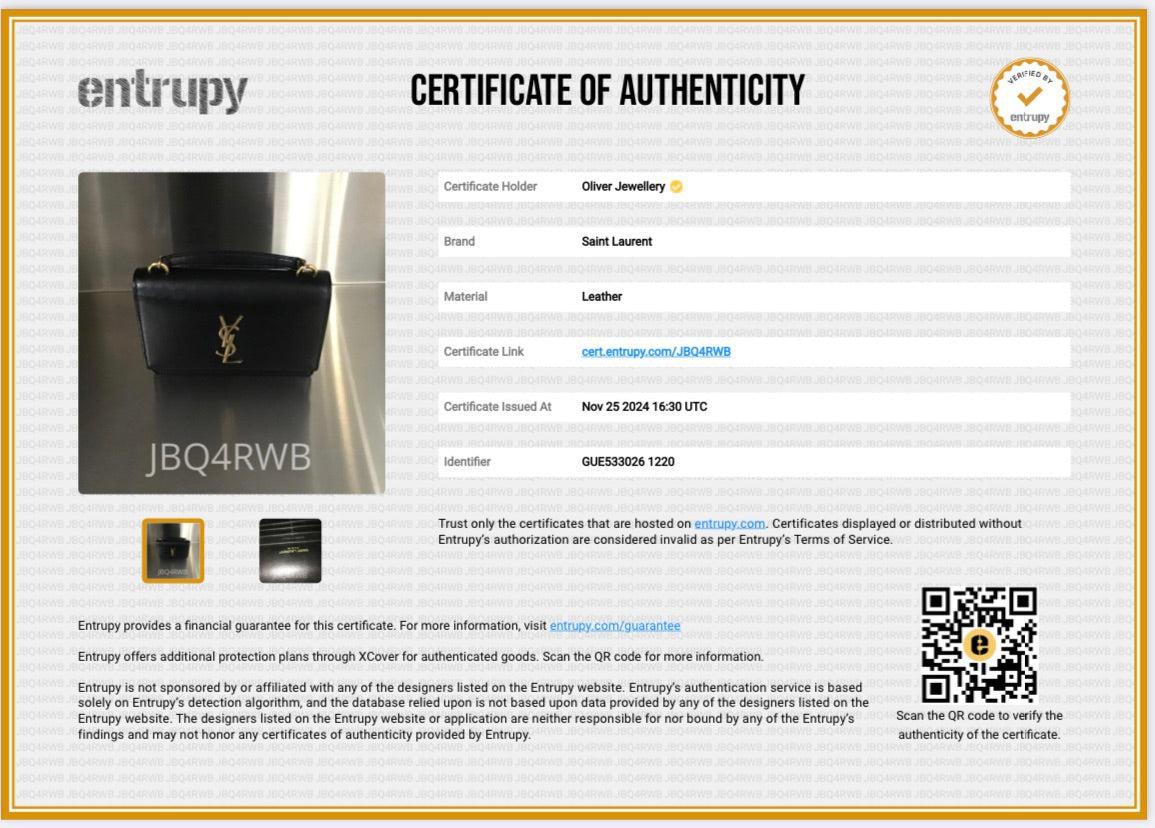 Saint Laurent 2020 Black Calfskin Leather Sunset Chain Wallet w/ Box