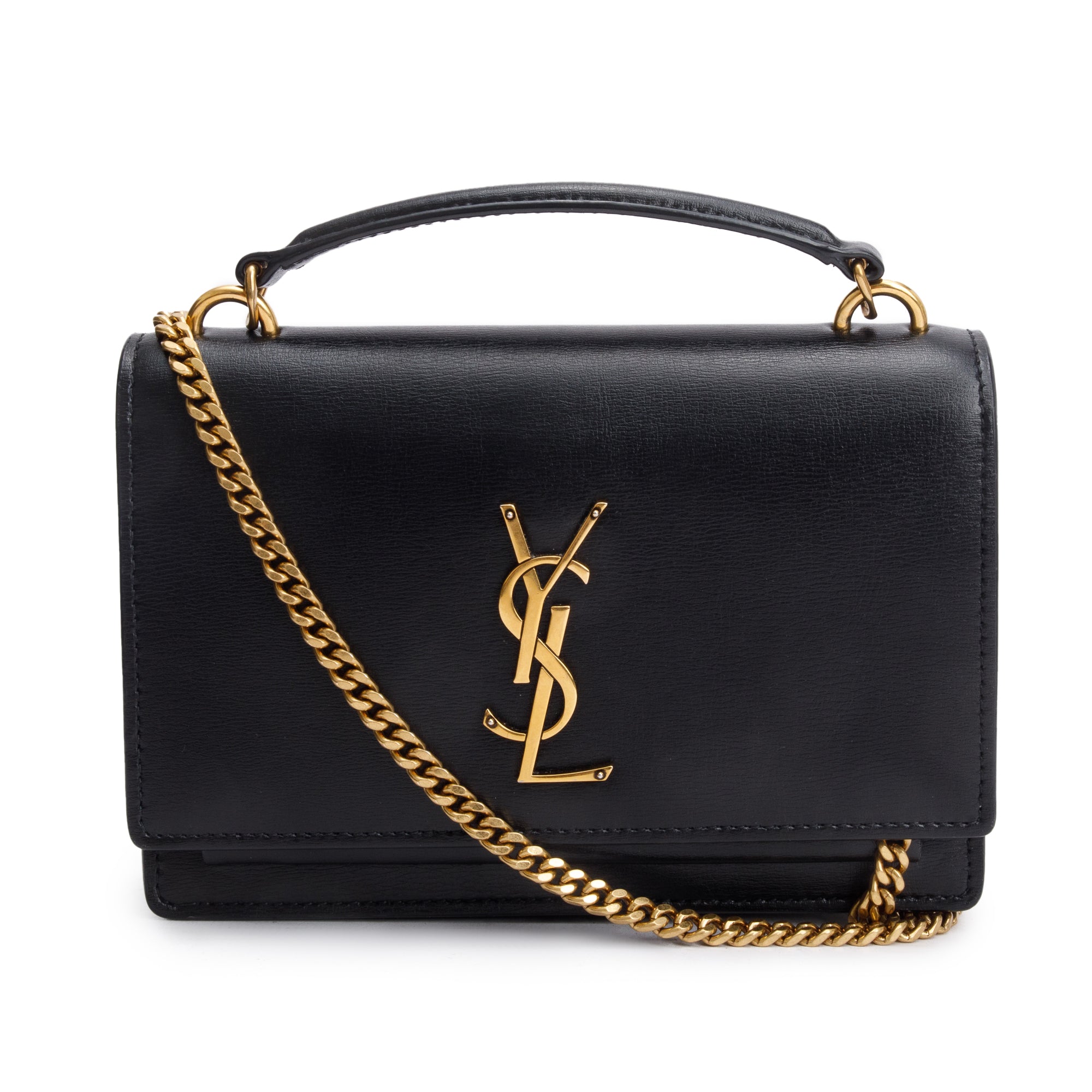 Saint Laurent 2020 Black Calfskin Leather Sunset Chain Wallet w/ Box