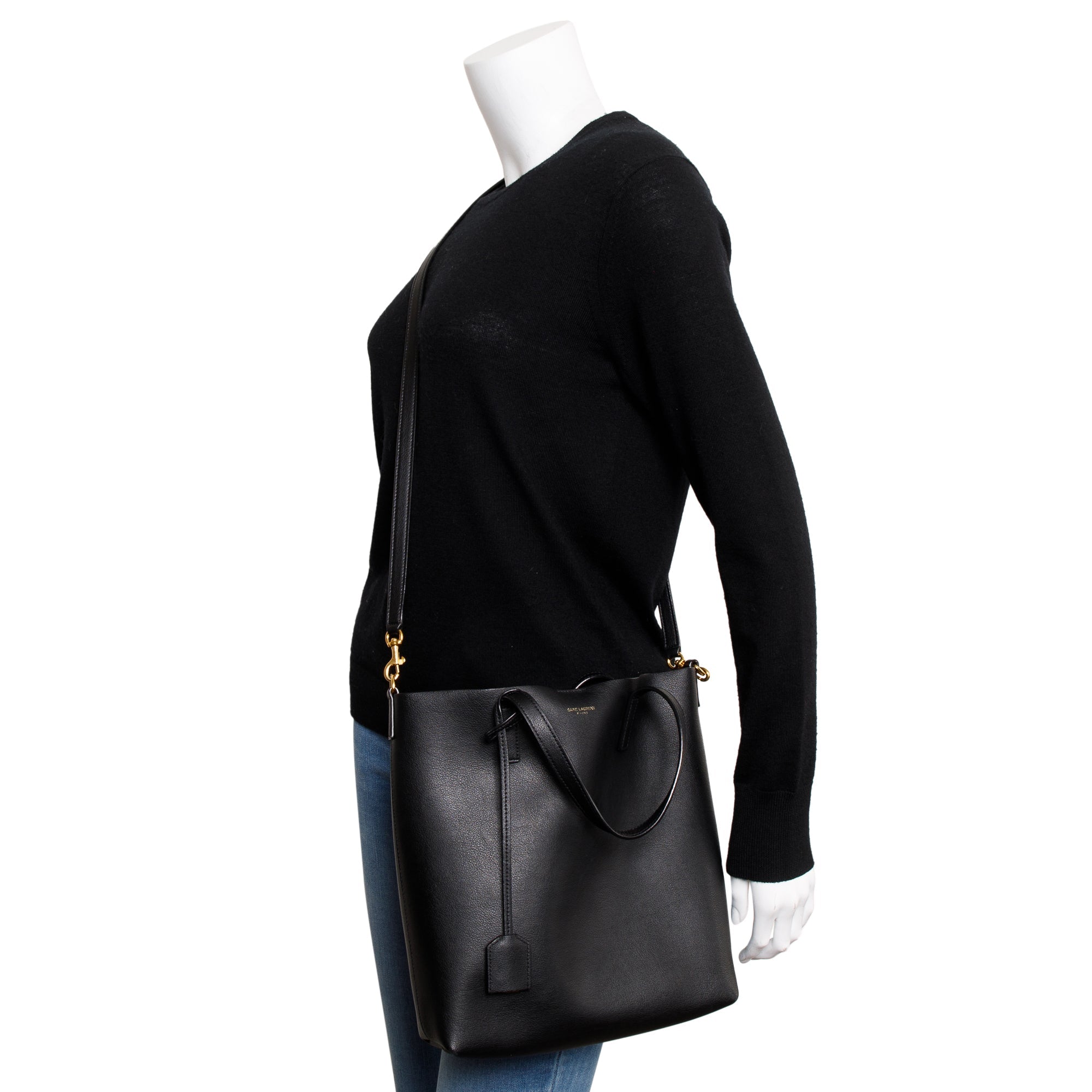 Saint Laurent 2020 Black Calfskin Leather Toy Shopping Tote w/ Strap & Box