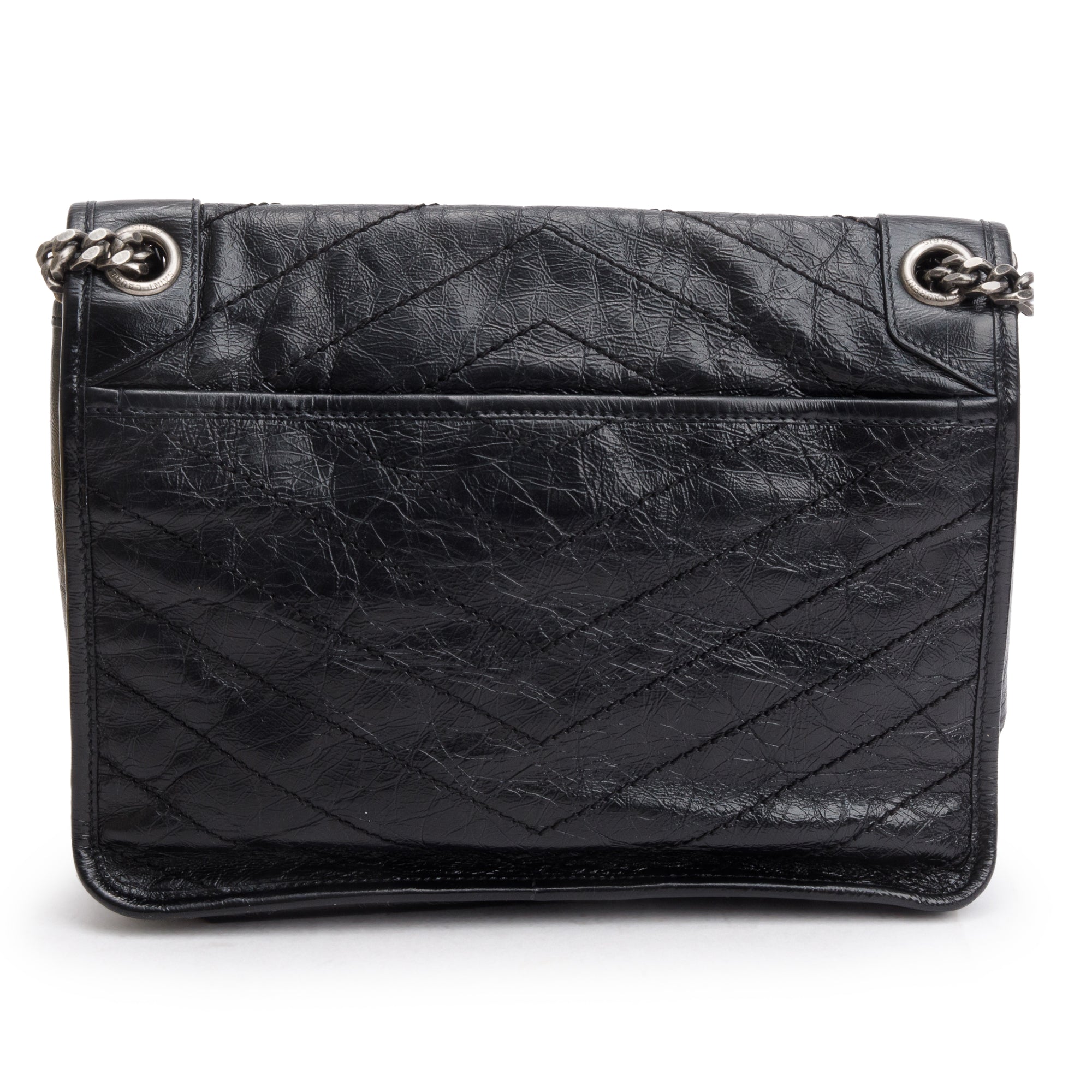 Saint Laurent 2020 Black Crinkled Calfskin Leather Medium Niki Shoulder Bag