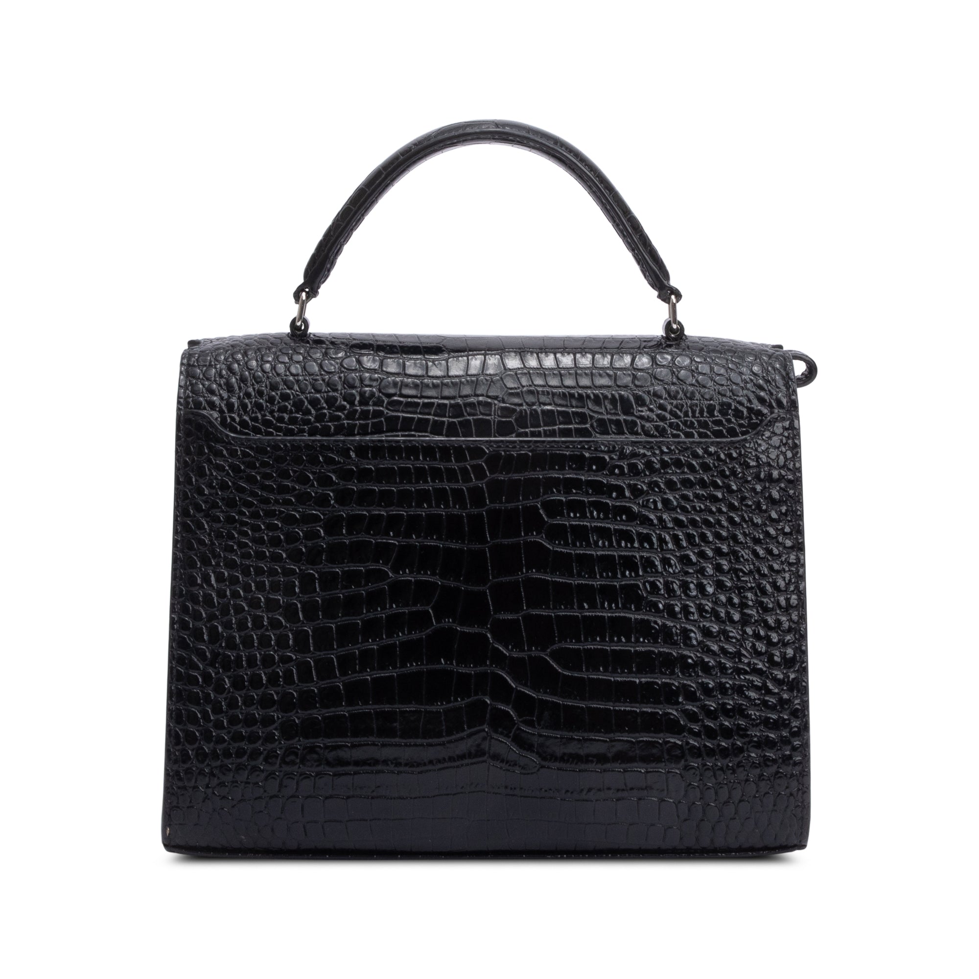 Saint Laurent 2020 Black Croc-Embossed Leather Cassandra Medium Top Handle Bag