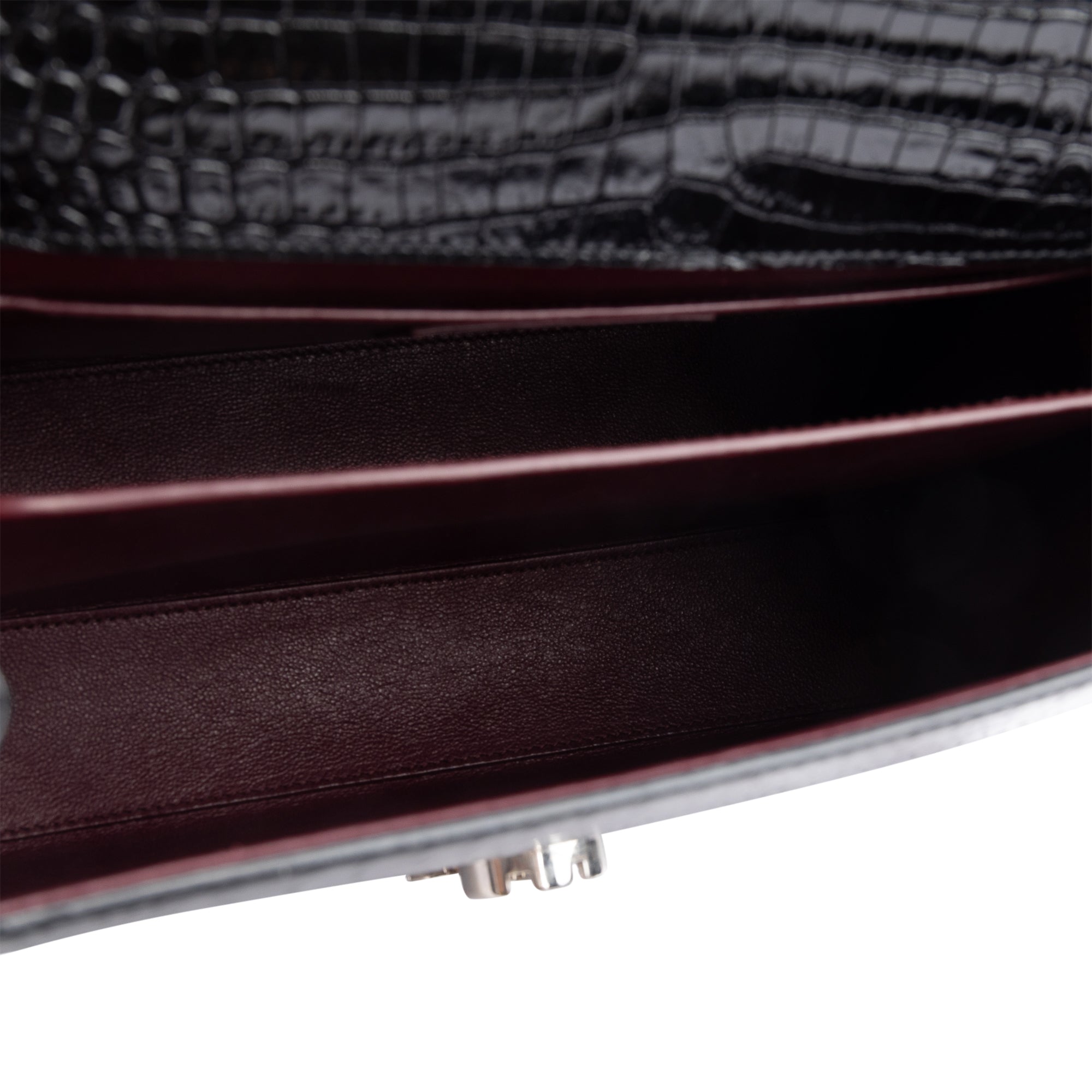 Saint Laurent 2020 Black Croc-Embossed Leather Cassandra Medium Top Handle Bag