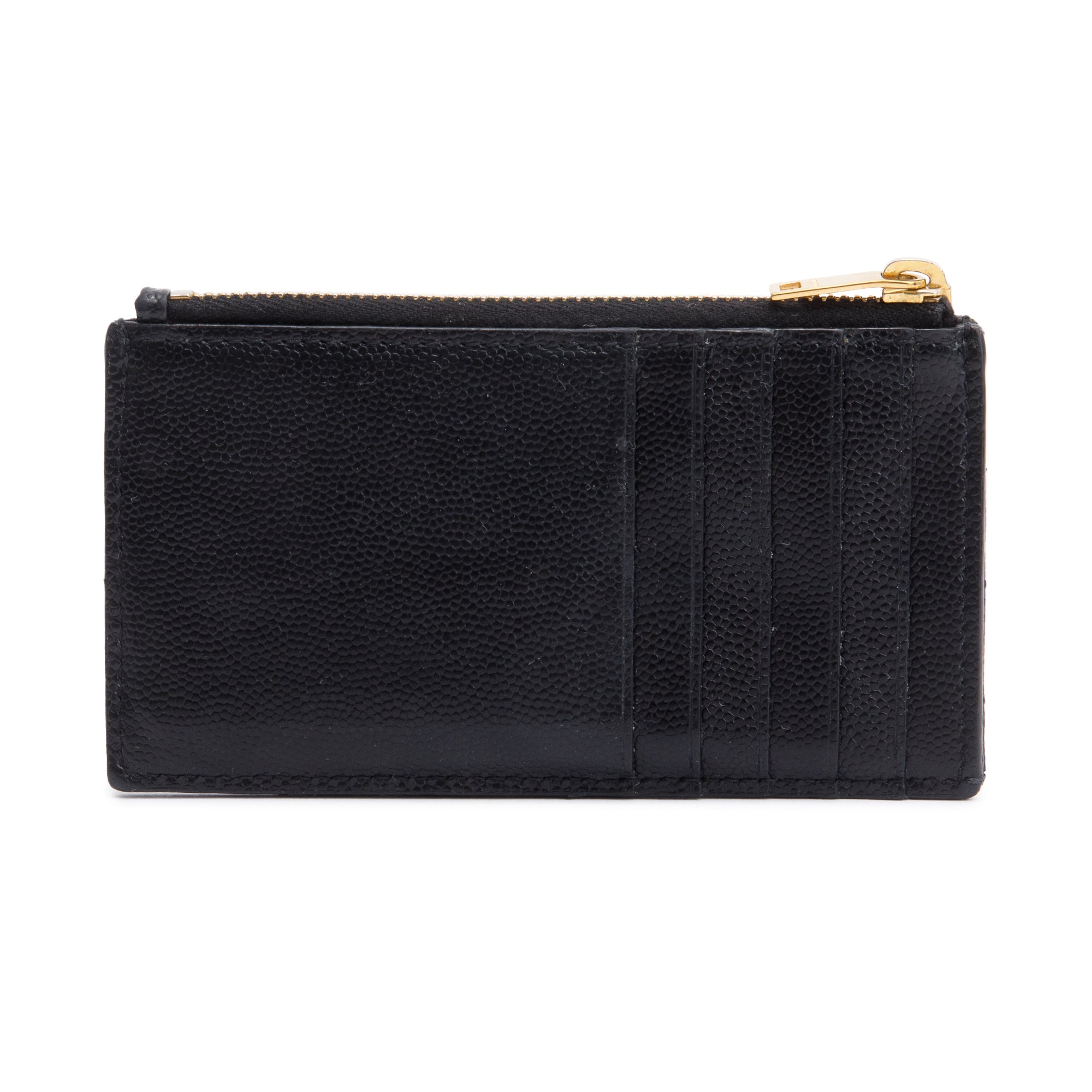 Saint Laurent 2020 Black Grain De Poudre Embossed Leather Cassandre Matelasse Fragments Zipped Card Case w/ Box