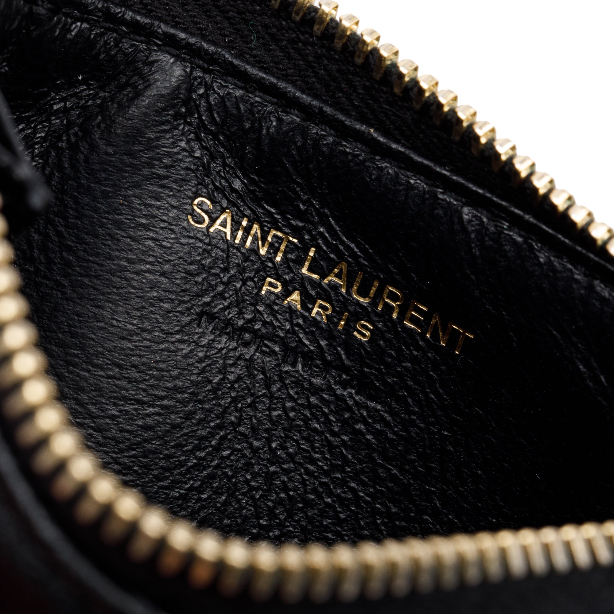 Saint Laurent 2020 Black Grain De Poudre Embossed Leather Cassandre Matelasse Fragments Zipped Card Case w/ Box