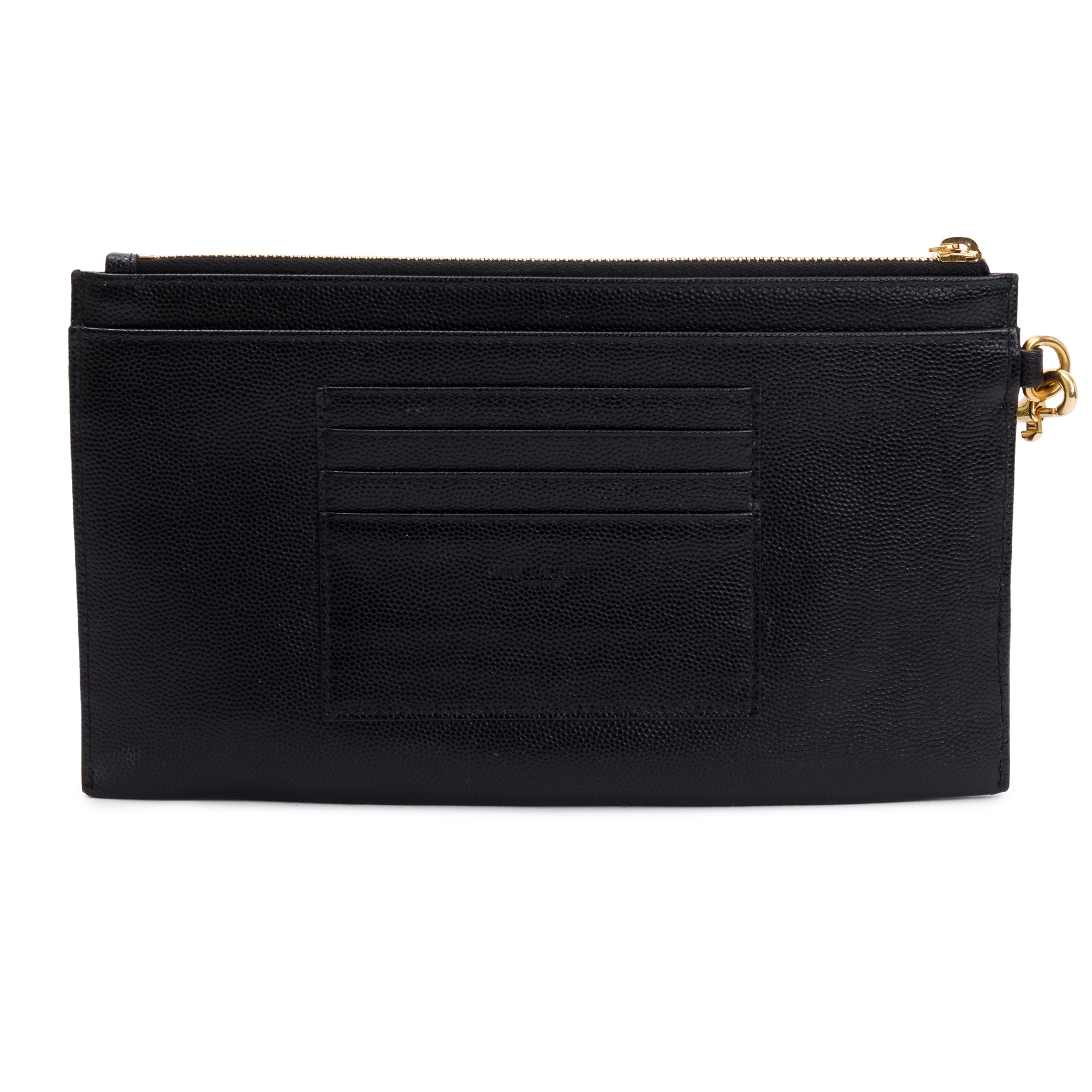 Saint Laurent 2020 Black Grain De Poudre Leather Cassandre Matelasse Large Zipped Pouch