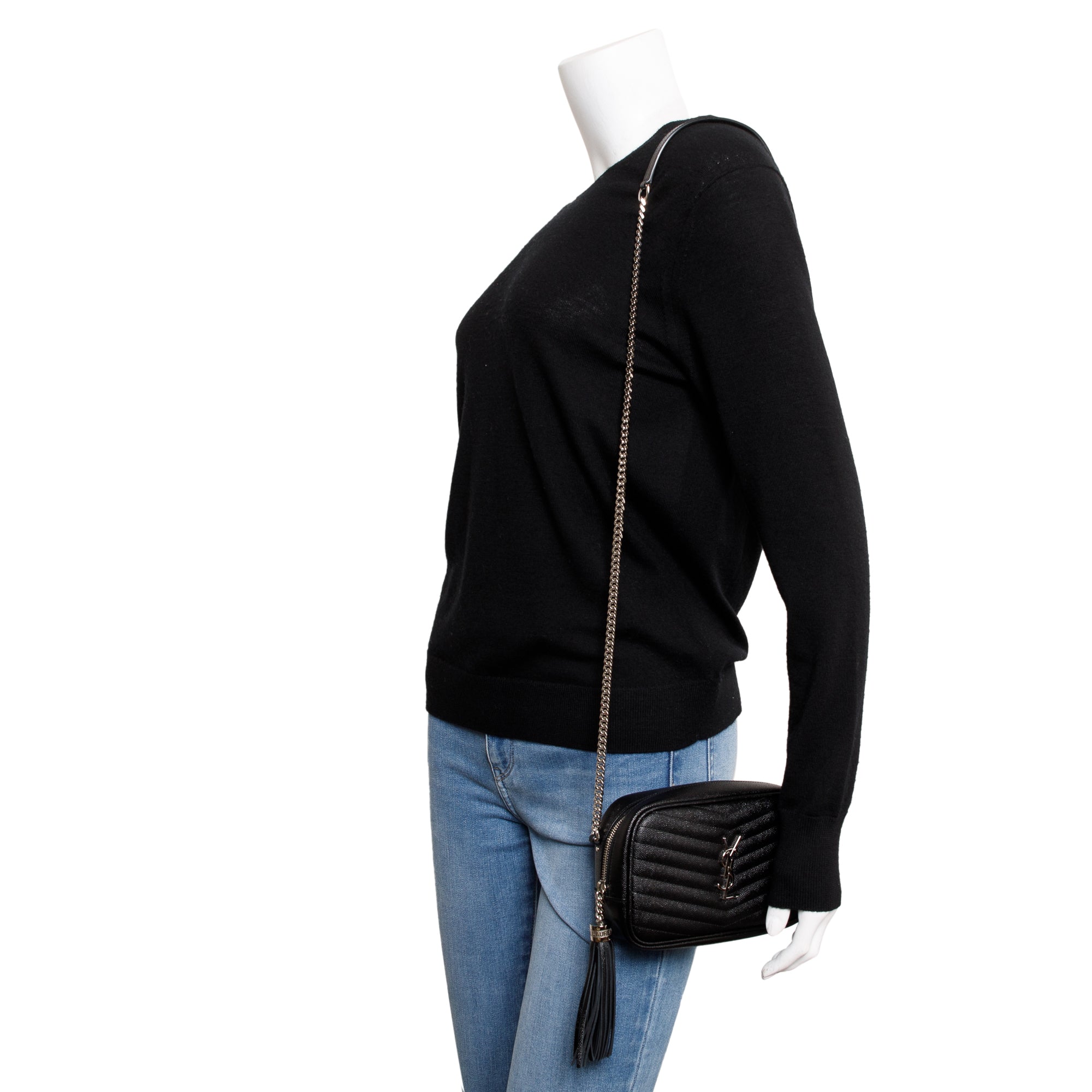 Saint Laurent 2020 Black Grain de Poudre Matelasse Mini Lou Camera Bag