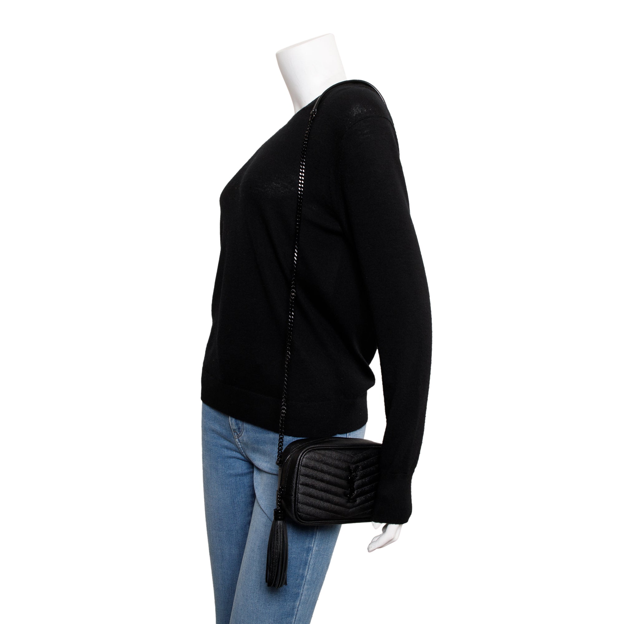 Saint Laurent 2020 Black Grain de Poudre Matelasse Mini Lou Camera Bag w/ Box