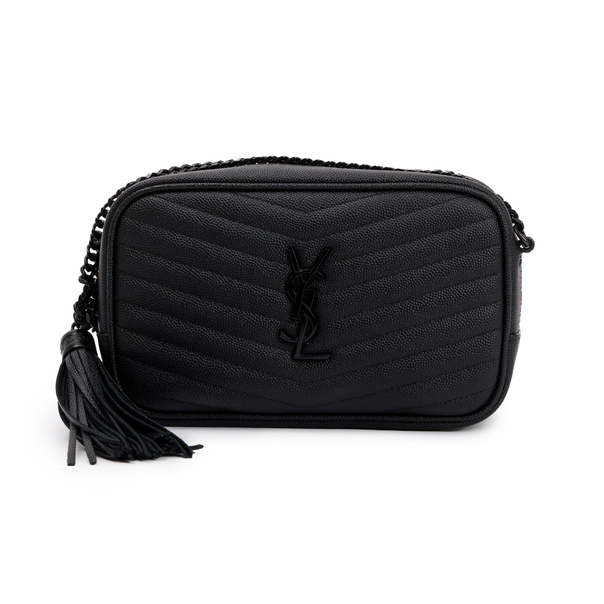 Saint Laurent 2020 Black Grain de Poudre Matelasse Mini Lou Camera Bag w/ Box