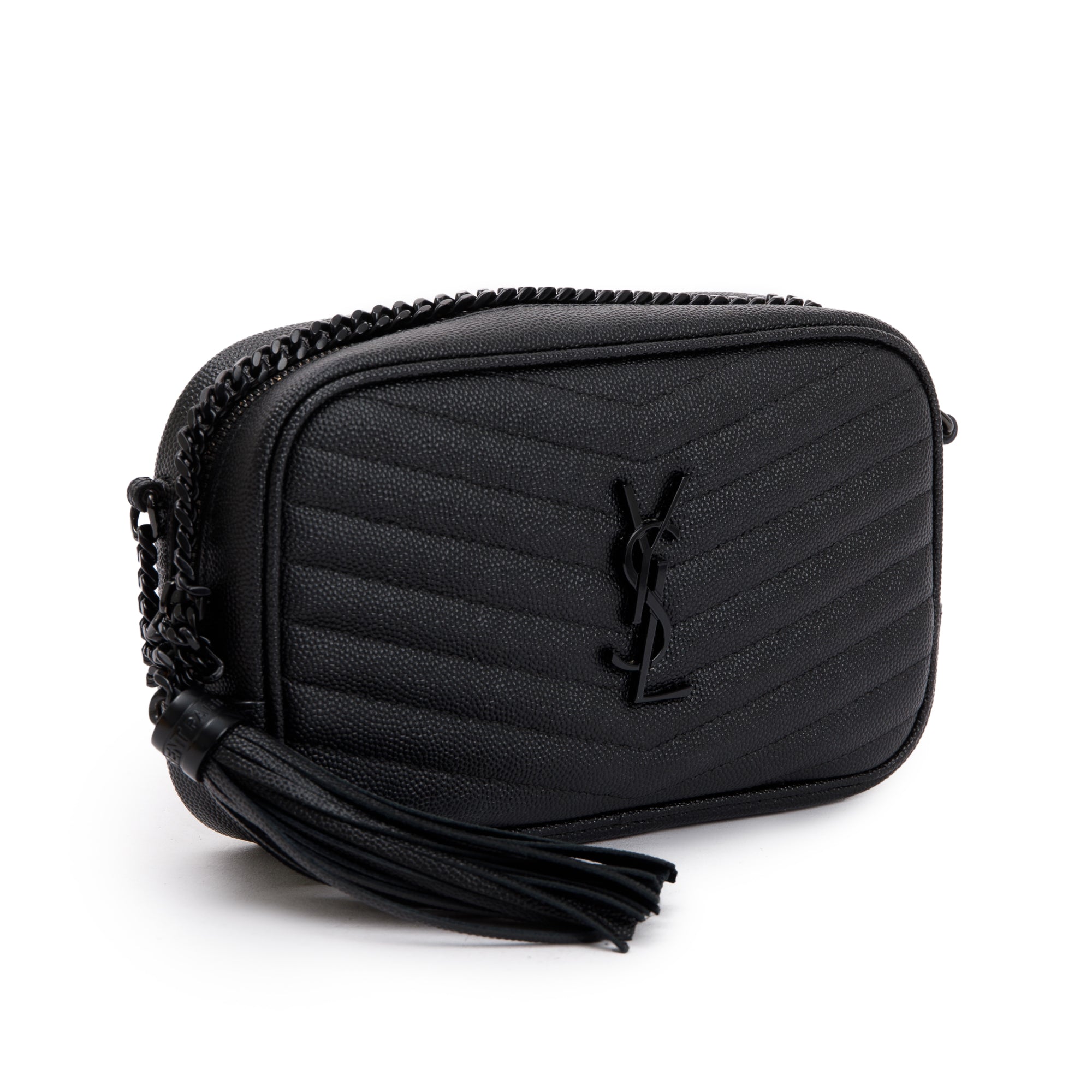 Saint Laurent 2020 Black Grain de Poudre Matelasse Mini Lou Camera Bag w/ Box