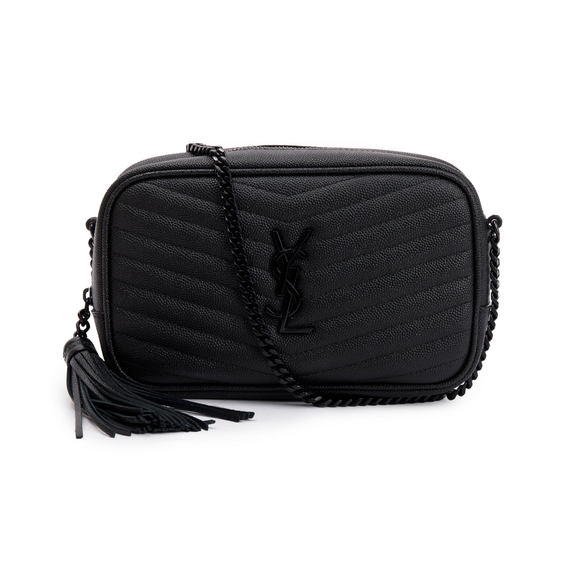 Saint Laurent 2020 Black Grain de Poudre Matelasse Mini Lou Camera Bag w/ Box