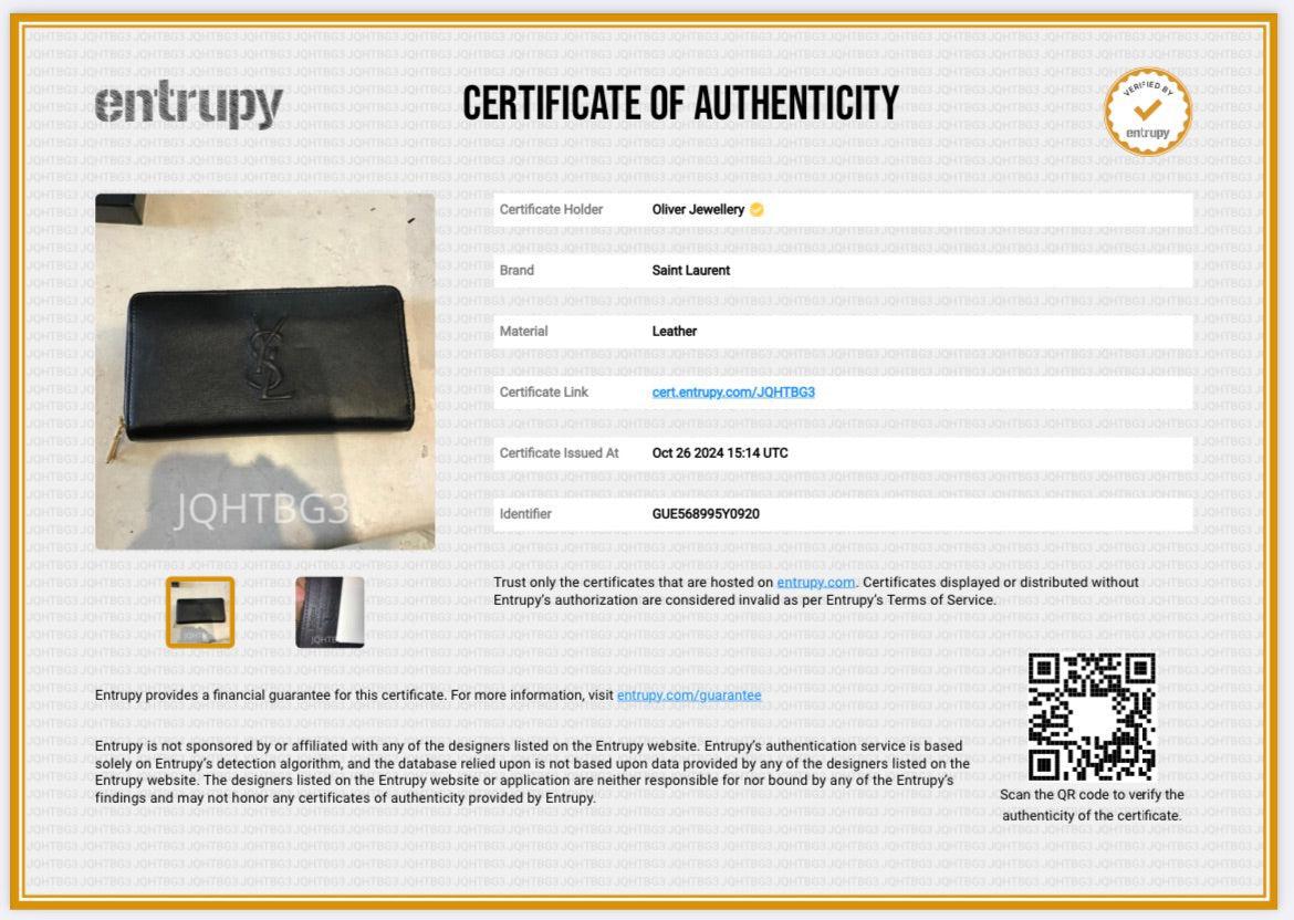 Saint Laurent 2020 Black Grained De Poudre Cassandre Zip Around Wallet w/ Box