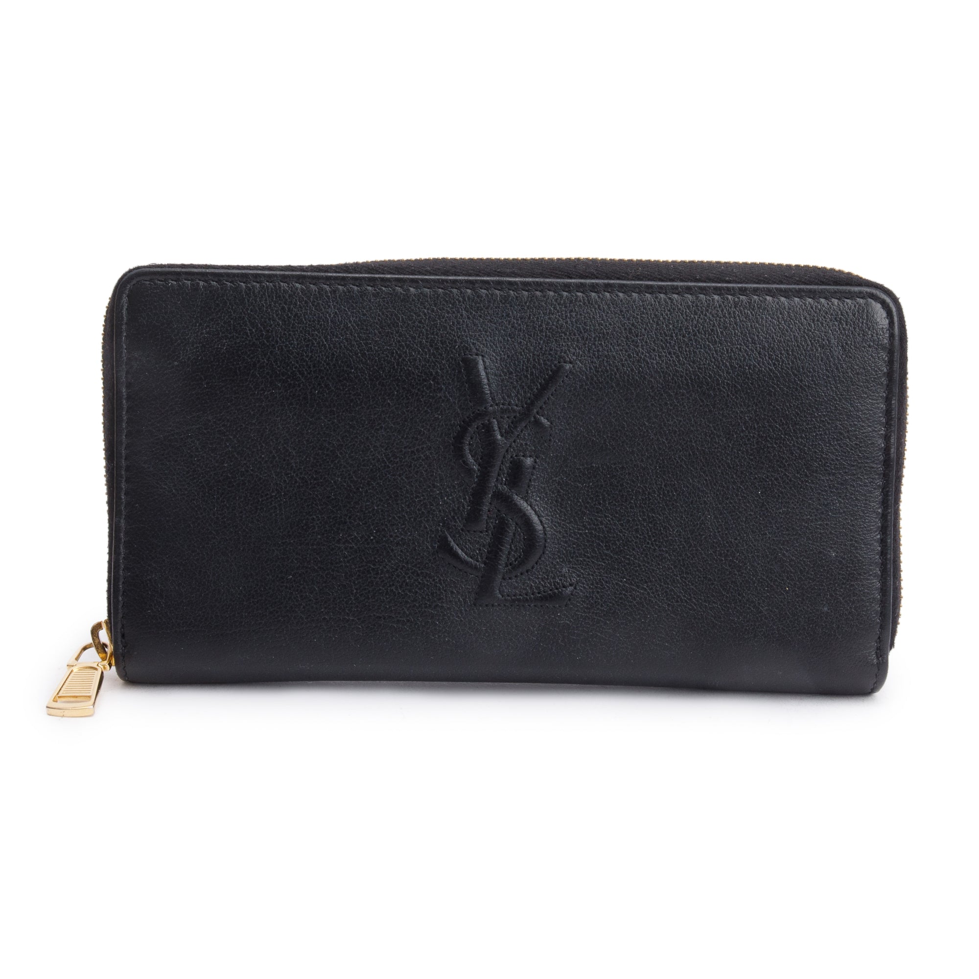 Saint Laurent 2020 Black Grained De Poudre Cassandre Zip Around Wallet w/ Box