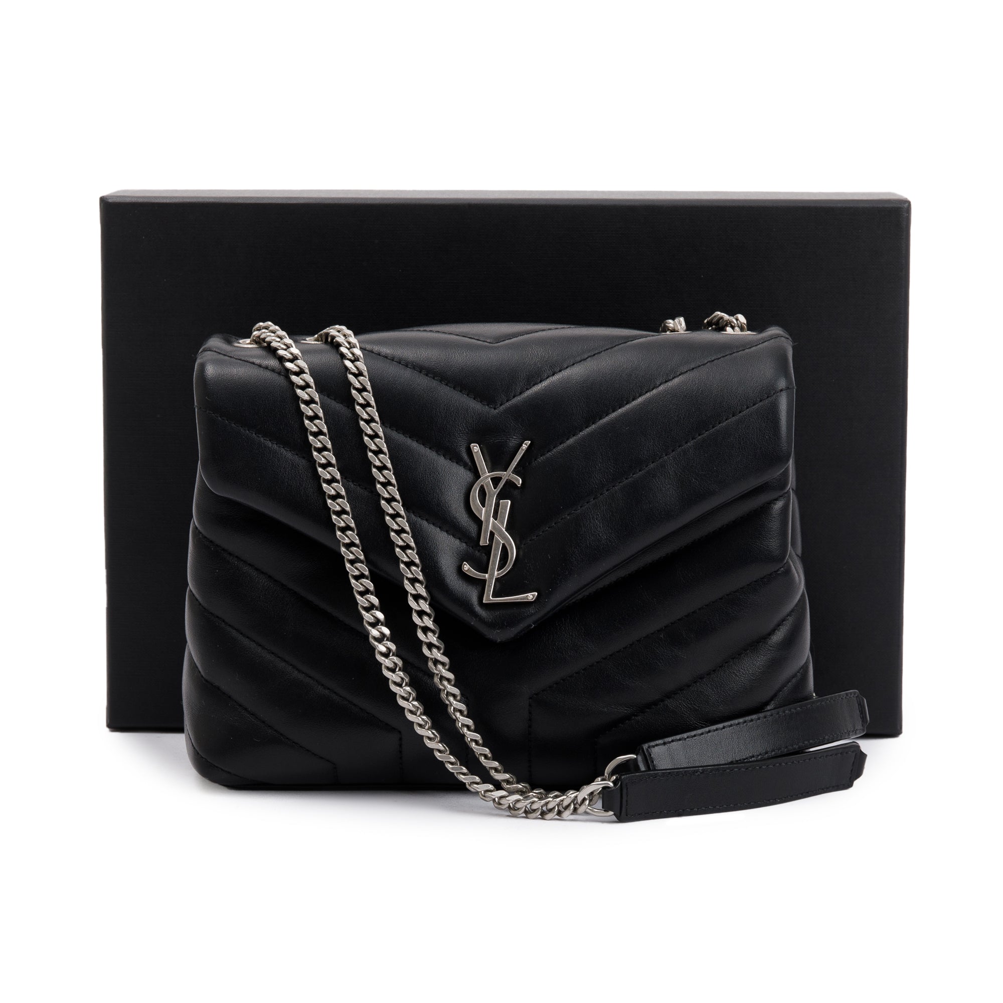 Saint Laurent 2020 Black Quilted Leather Small LouLou Chain Shoulder Bag w/ Box