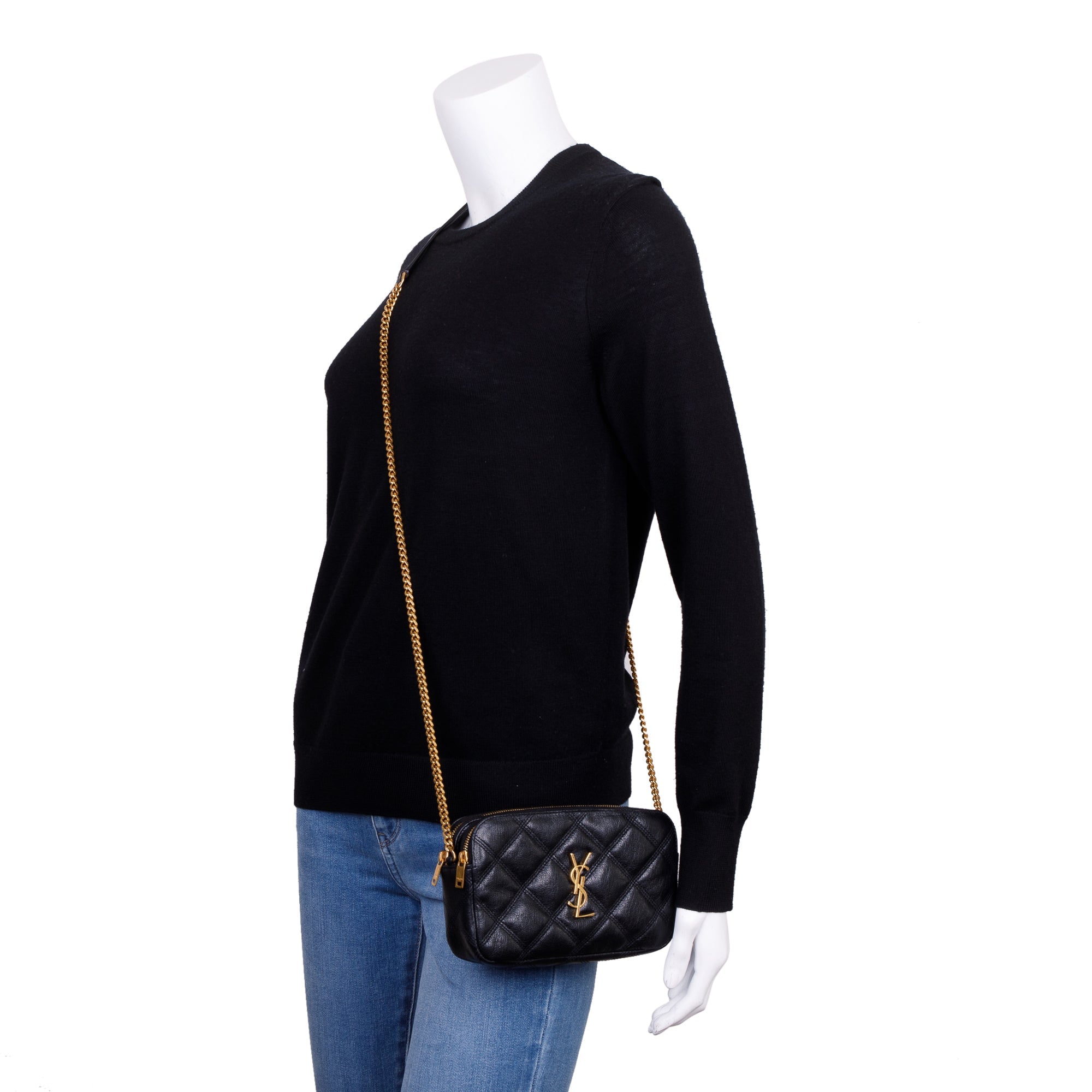 Saint Laurent 2020 Black Quilted Mini Becky Double Zip Bag