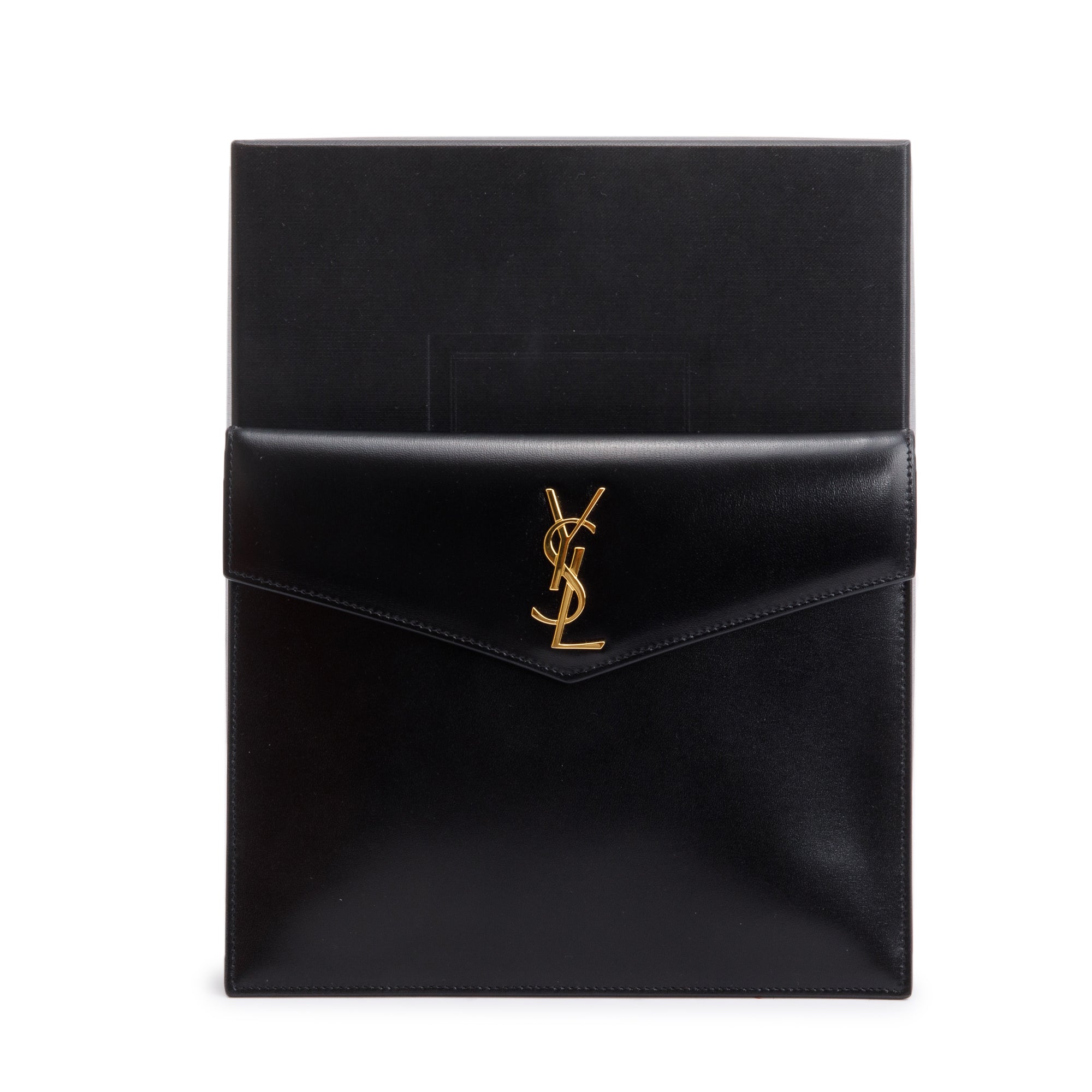 Saint Laurent 2020 Black Smooth Shiny Leather Baby Uptown Pouch w/ Box