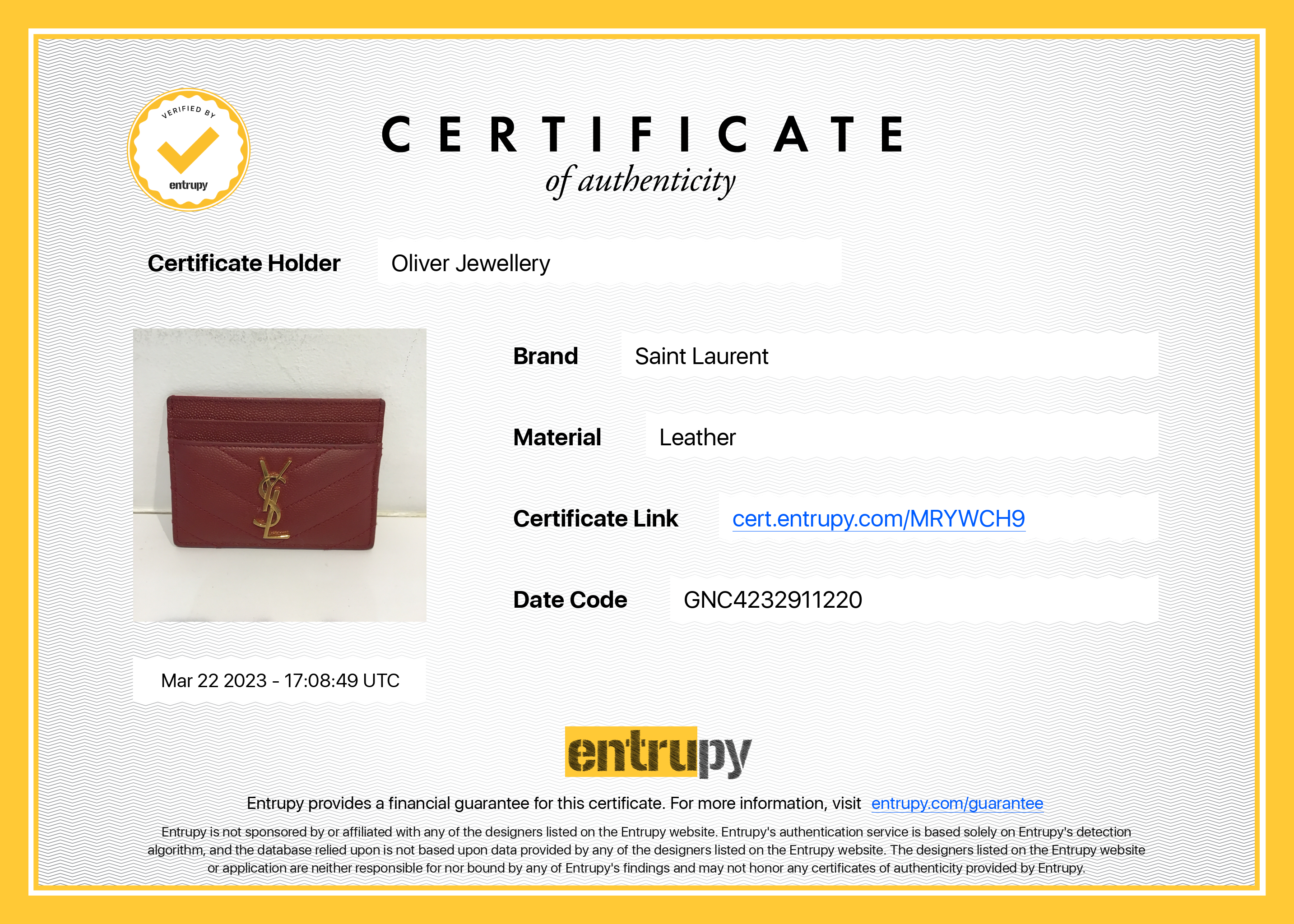 Saint Laurent 2020 Cassandre Matelasse Card Case w/ Box