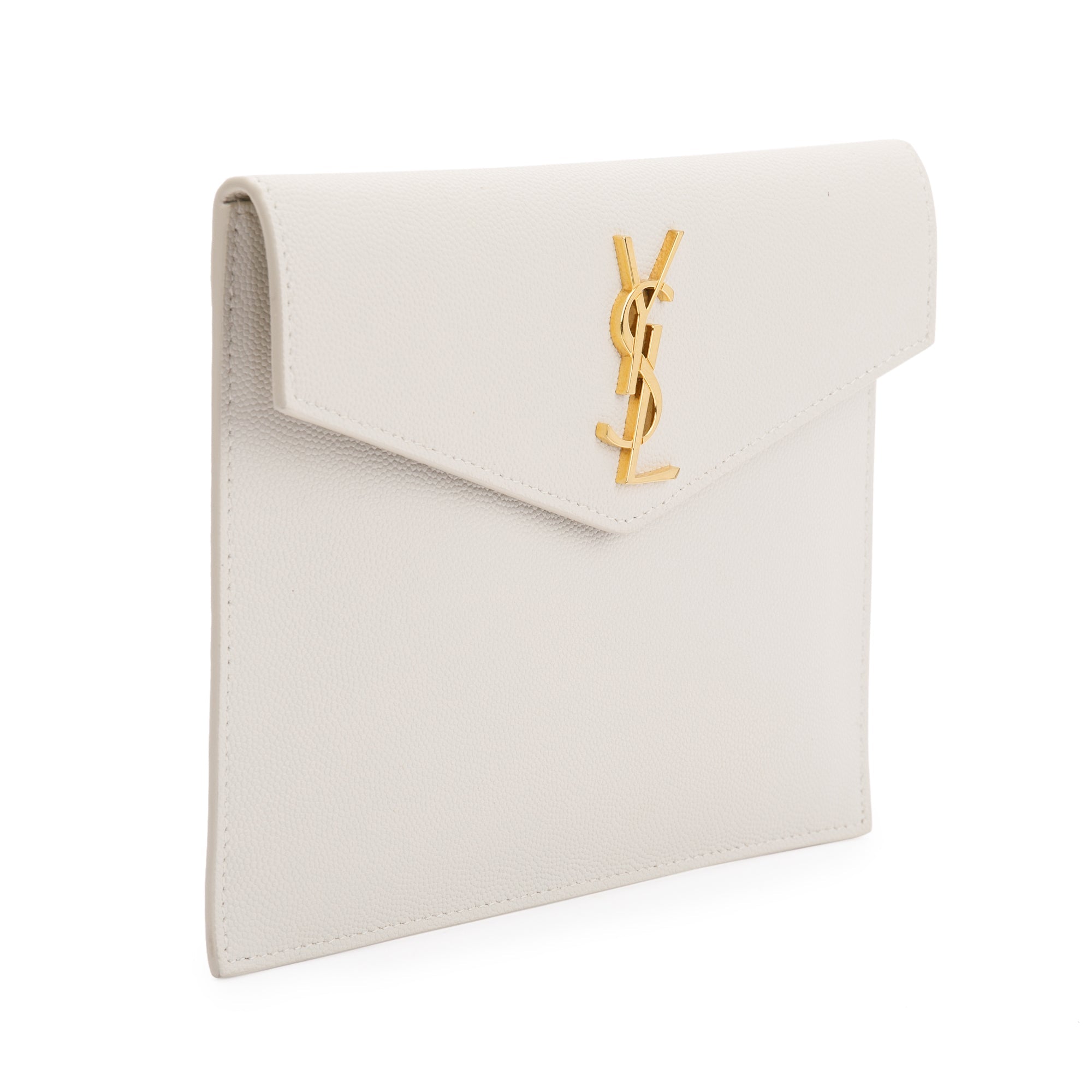 Saint Laurent 2020 Creme Grain de Poudre Monogram Uptown Baby Pouch w/ Box