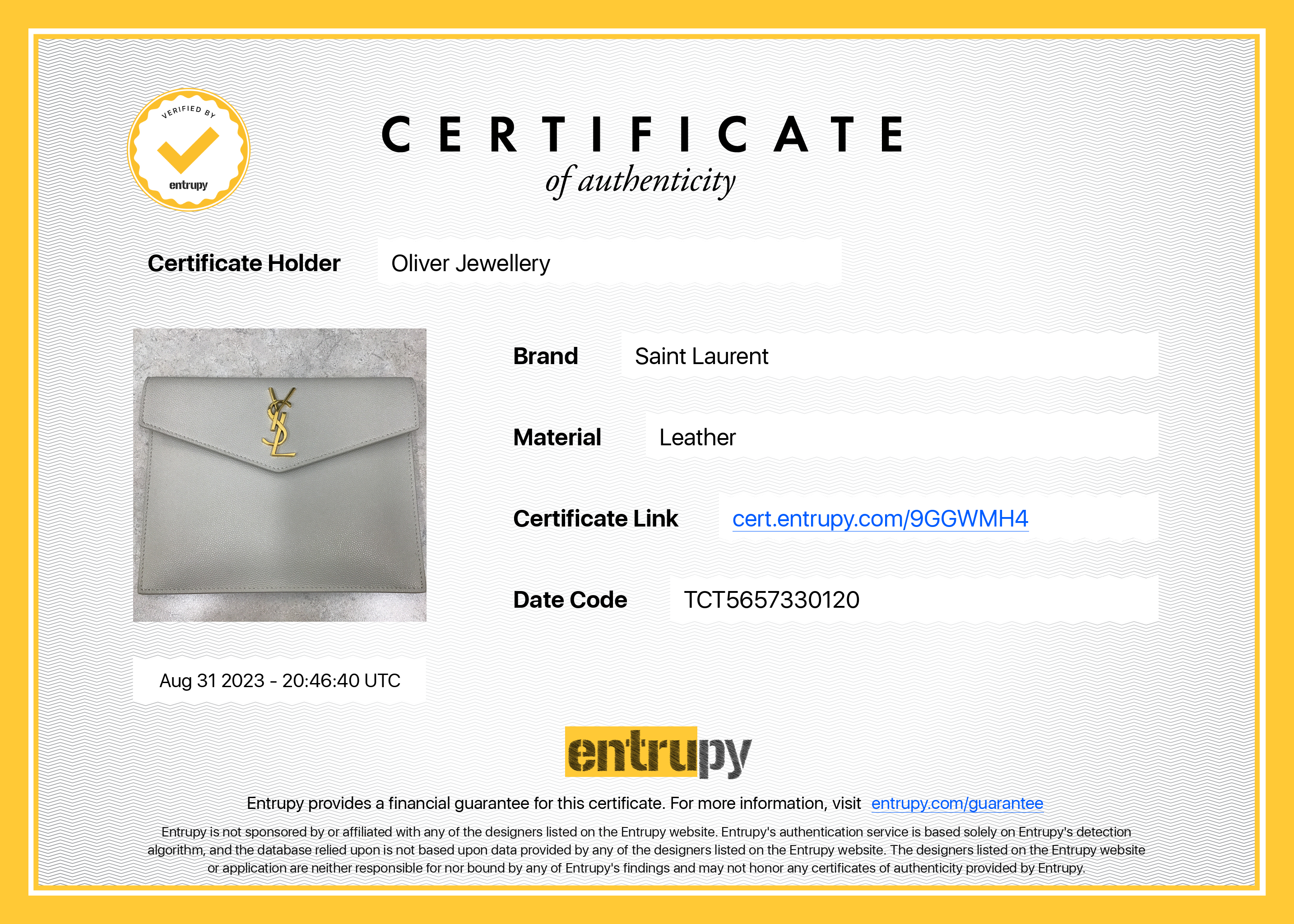 Saint Laurent 2020 Creme Grain de Poudre Monogram Uptown Baby Pouch w/ Box