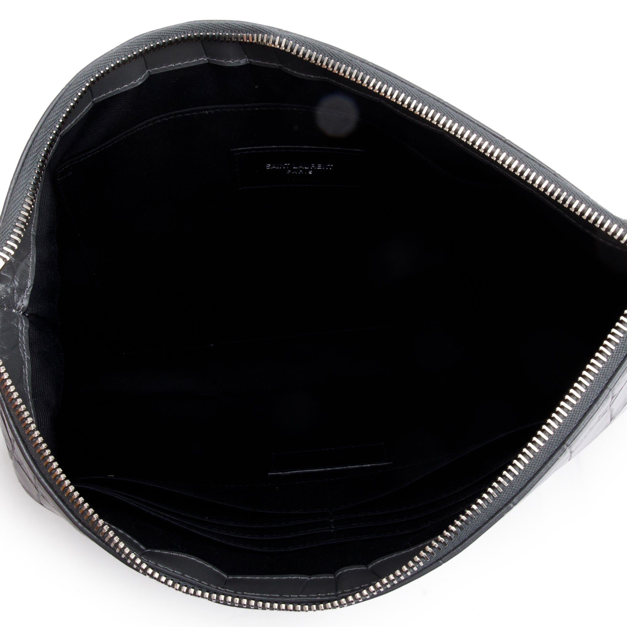Saint Laurent 2020 Grey Crocodile Embossed Leather Cassandre Tablet Pouch w/ Wrist Strap