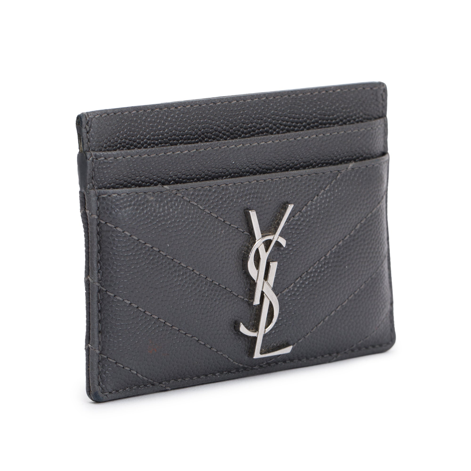 Saint Laurent 2020 Grey Grain De Poudre Leather Cassandre Matelasse Card Case