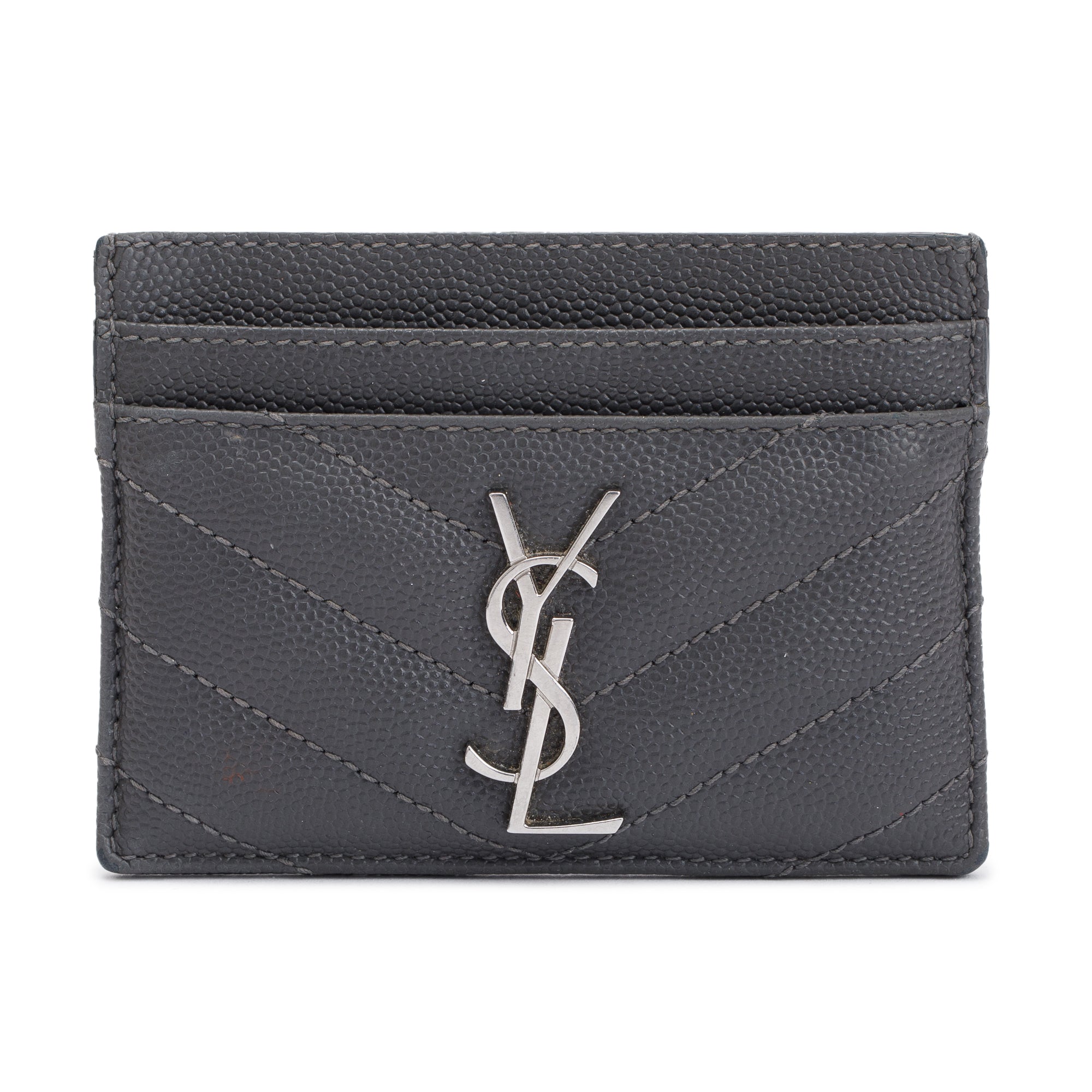 Saint Laurent 2020 Grey Grain De Poudre Leather Cassandre Matelasse Card Case