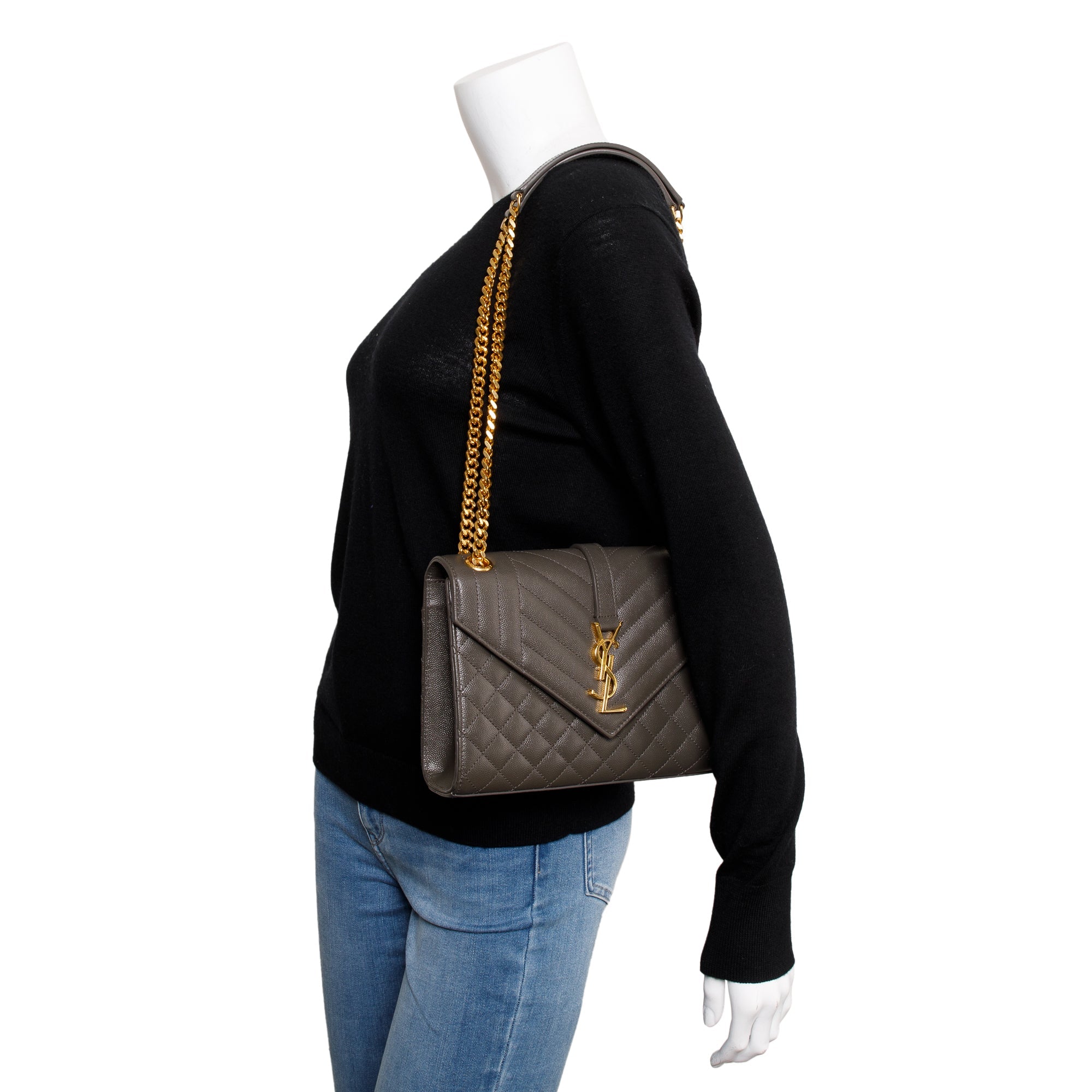 Saint Laurent 2020 Grey Grained De Poudre Medium Envelope Shoulder Bag