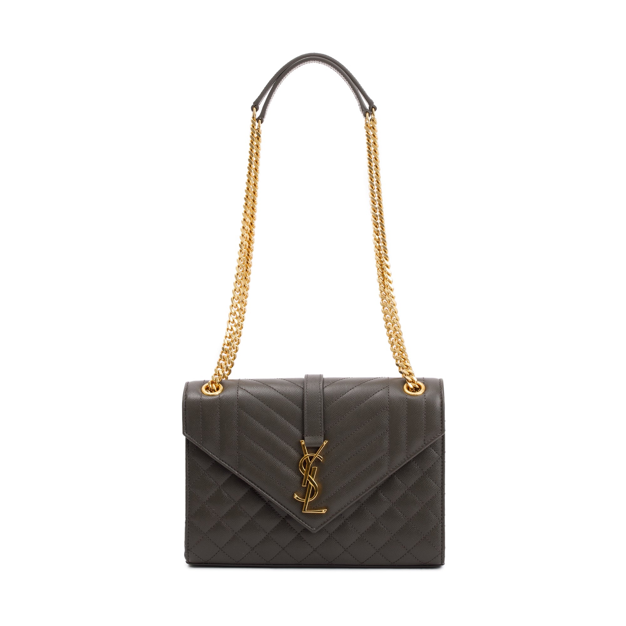 Saint Laurent 2020 Grey Grained De Poudre Medium Envelope Shoulder Bag