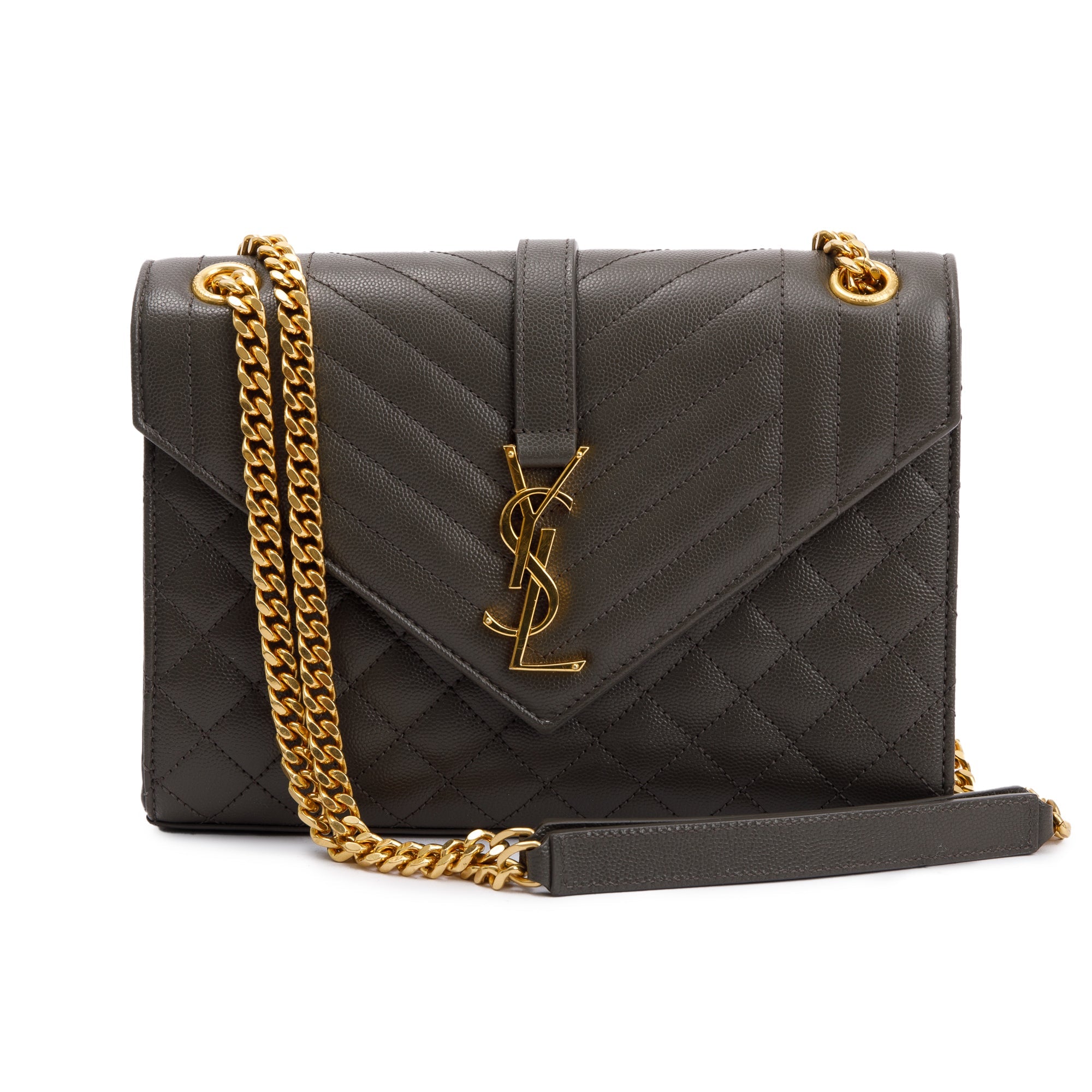 Saint Laurent 2020 Grey Grained De Poudre Medium Envelope Shoulder Bag