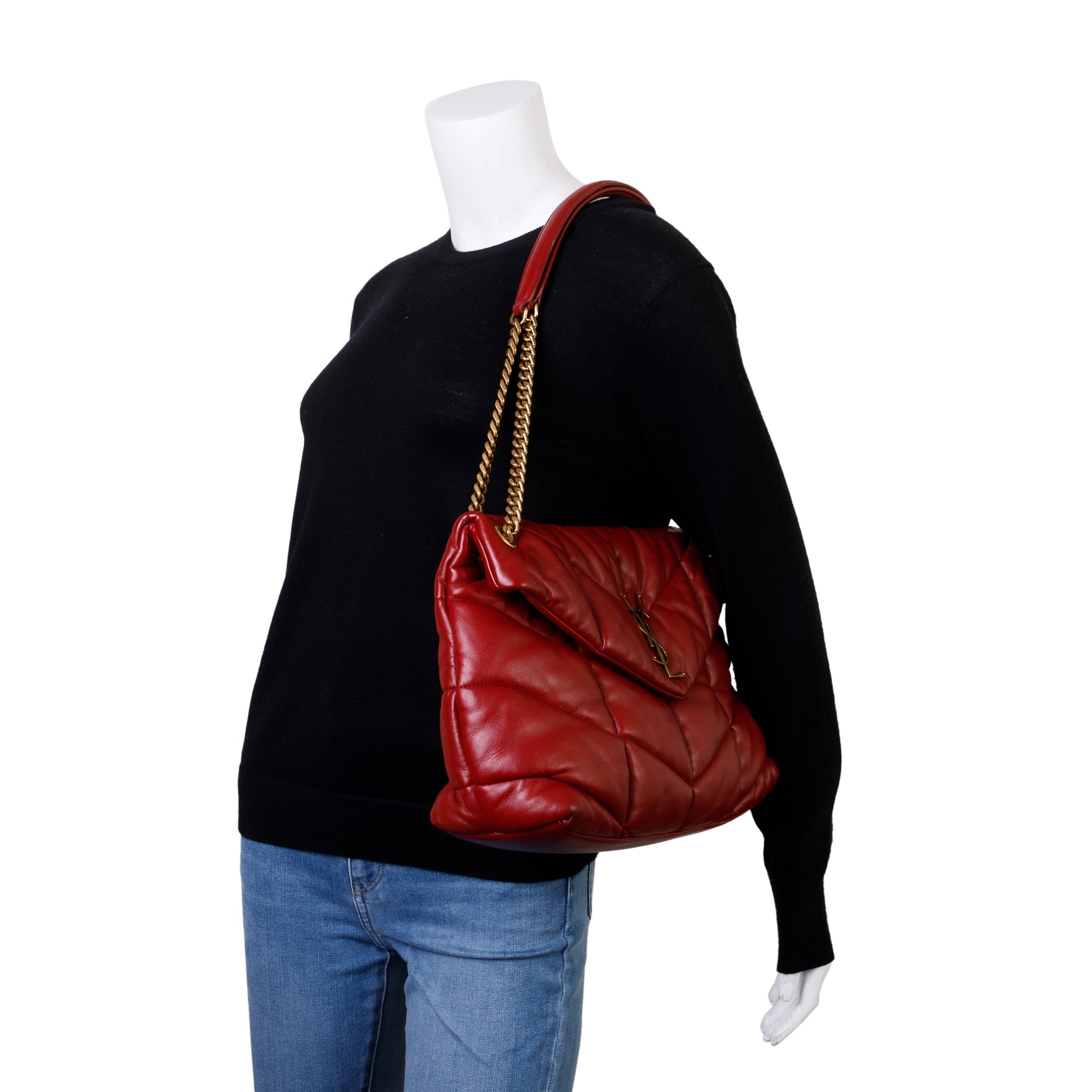 Saint Laurent 2020 Red Nappa Leather Medium Puffer Loulou Shoulder Bag