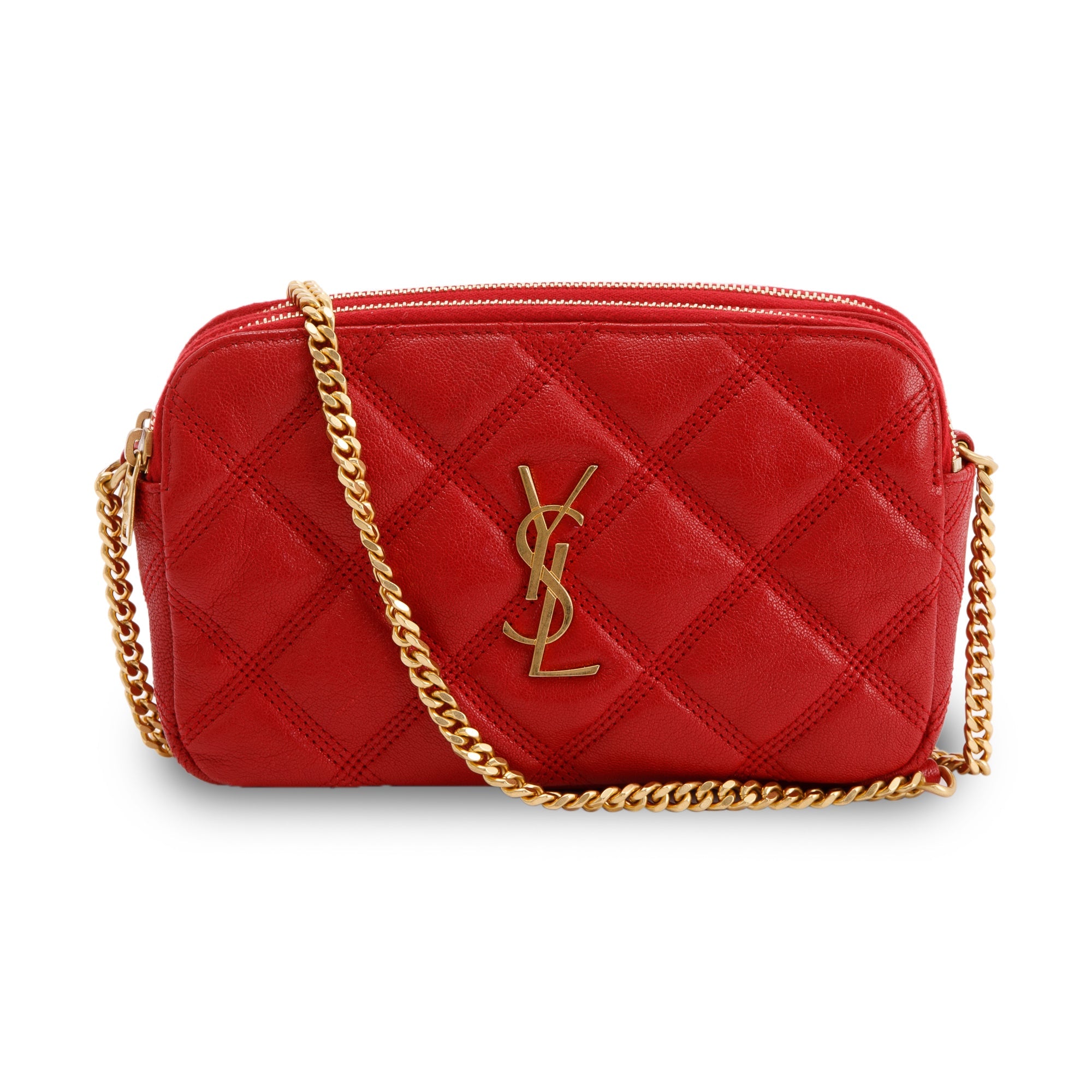Saint Laurent 2020 Red Quilted Mini Becky Double Zip Bag