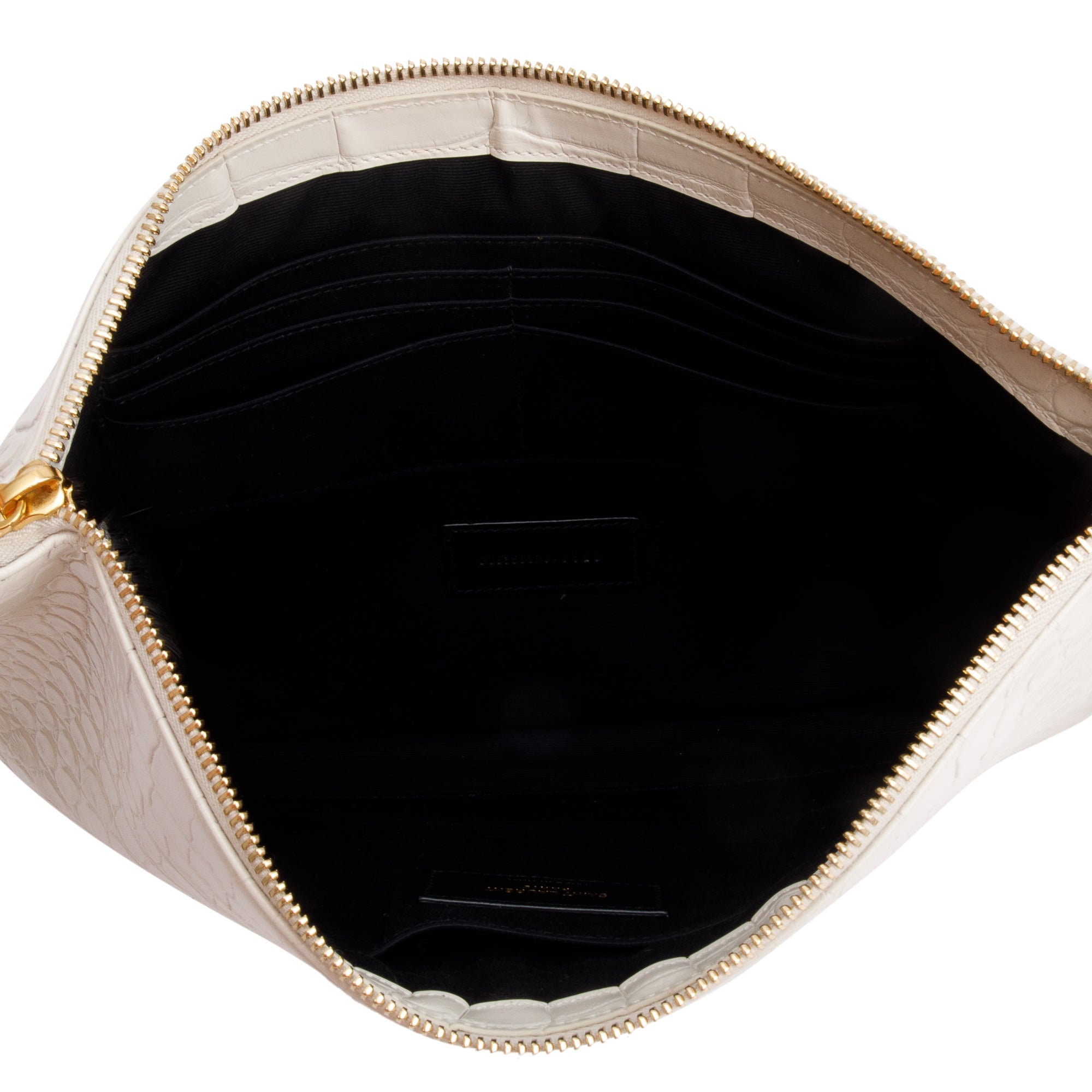 Saint Laurent 2020 White Crocodile Embossed Leather Cassandre Tablet Pouch w/ Wrist Strap