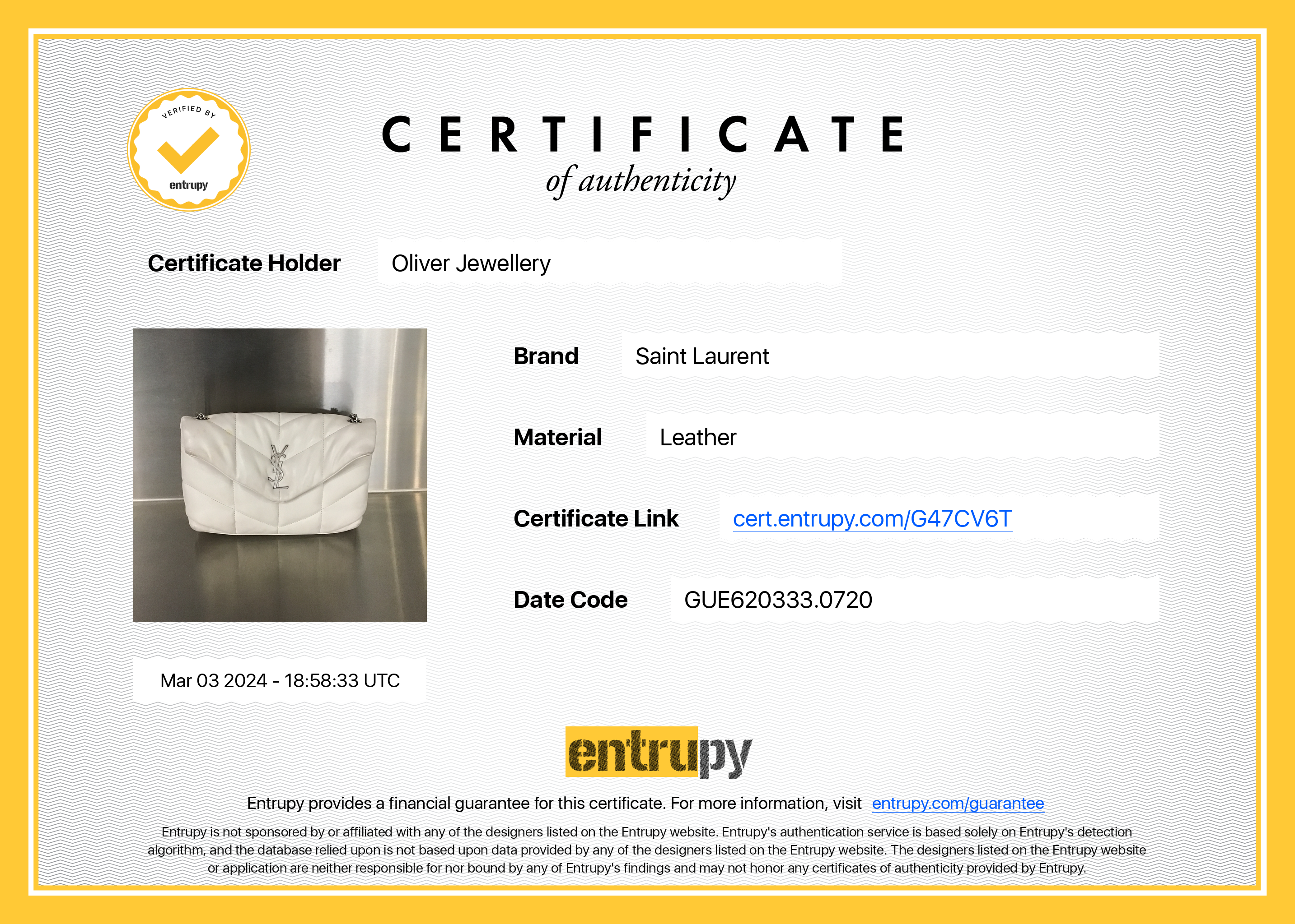 Saint Laurent 2020 White Nappa Leather Toy Puffer Loulou Shoulder Bag w/ Box