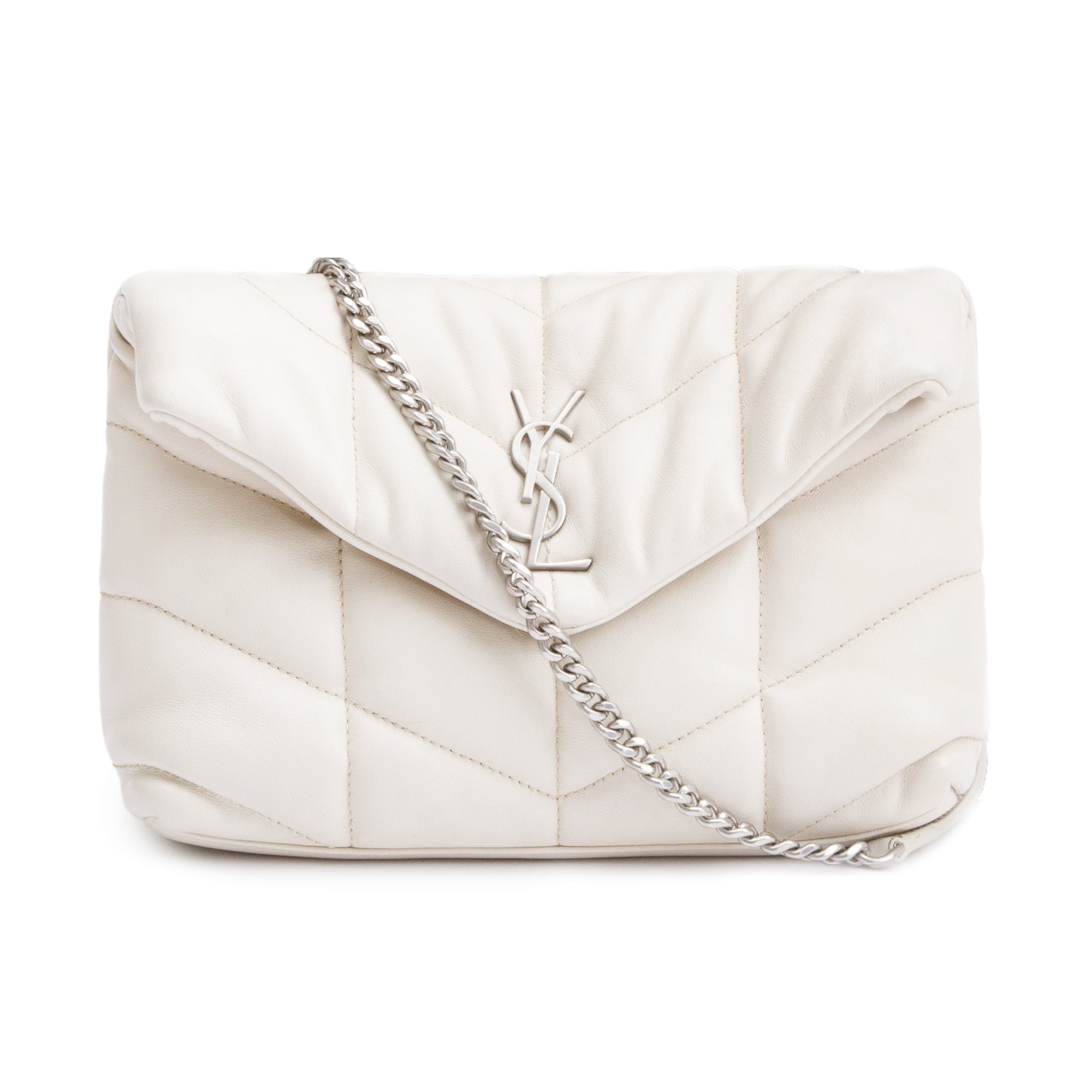 Saint Laurent 2020 White Nappa Leather Toy Puffer Loulou Shoulder Bag w/ Box