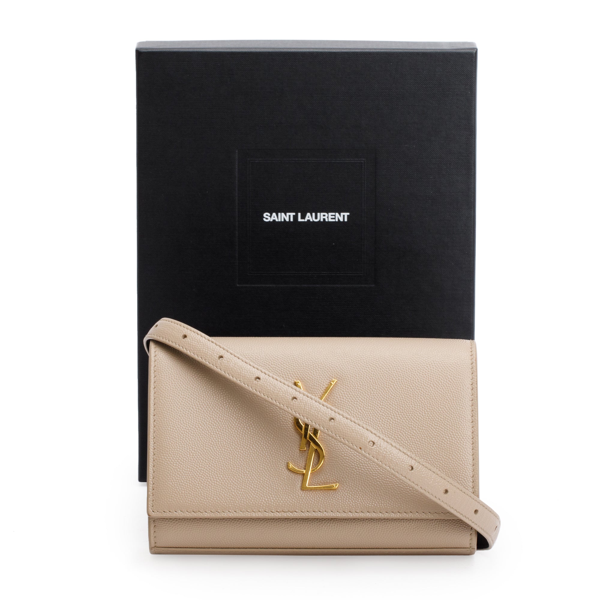 Saint Laurent 2021 Beige Grain De Poudre Leather Kate Belt Bag w/ Box