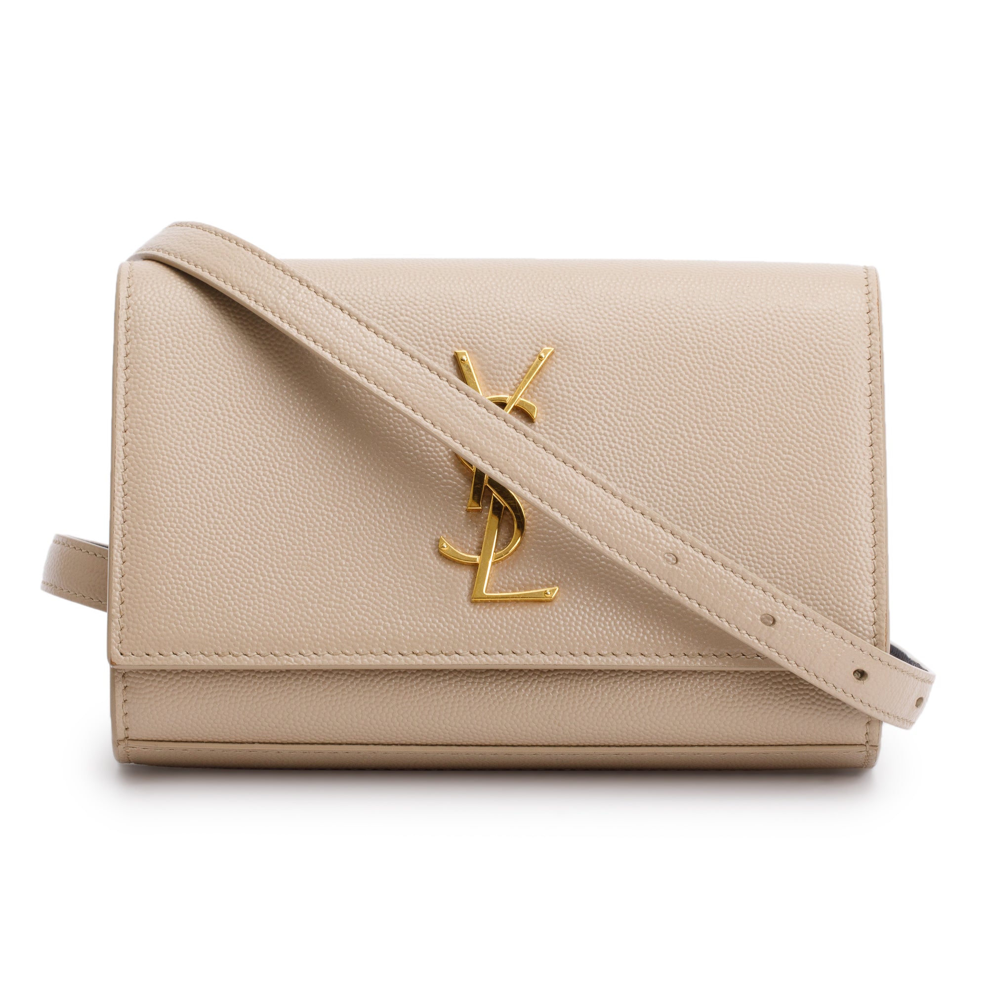 Saint Laurent 2021 Beige Grain De Poudre Leather Kate Belt Bag w/ Box