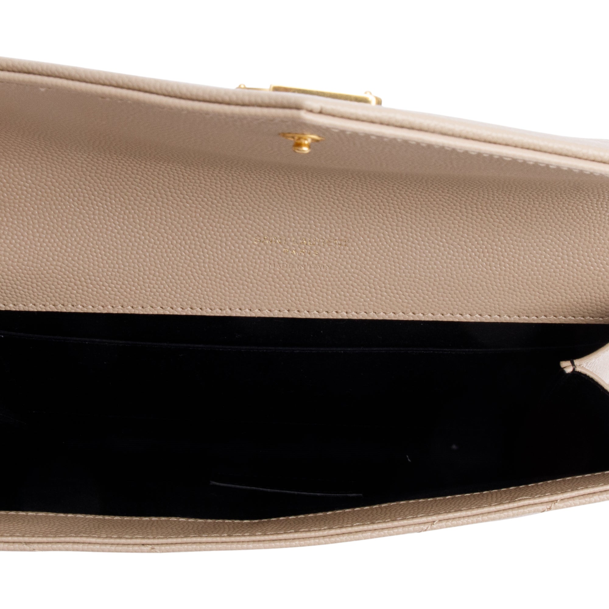 Saint Laurent 2021 Beige Grain de Poudre Matelasse Leather Cassandre Flap Wristlet Pouch