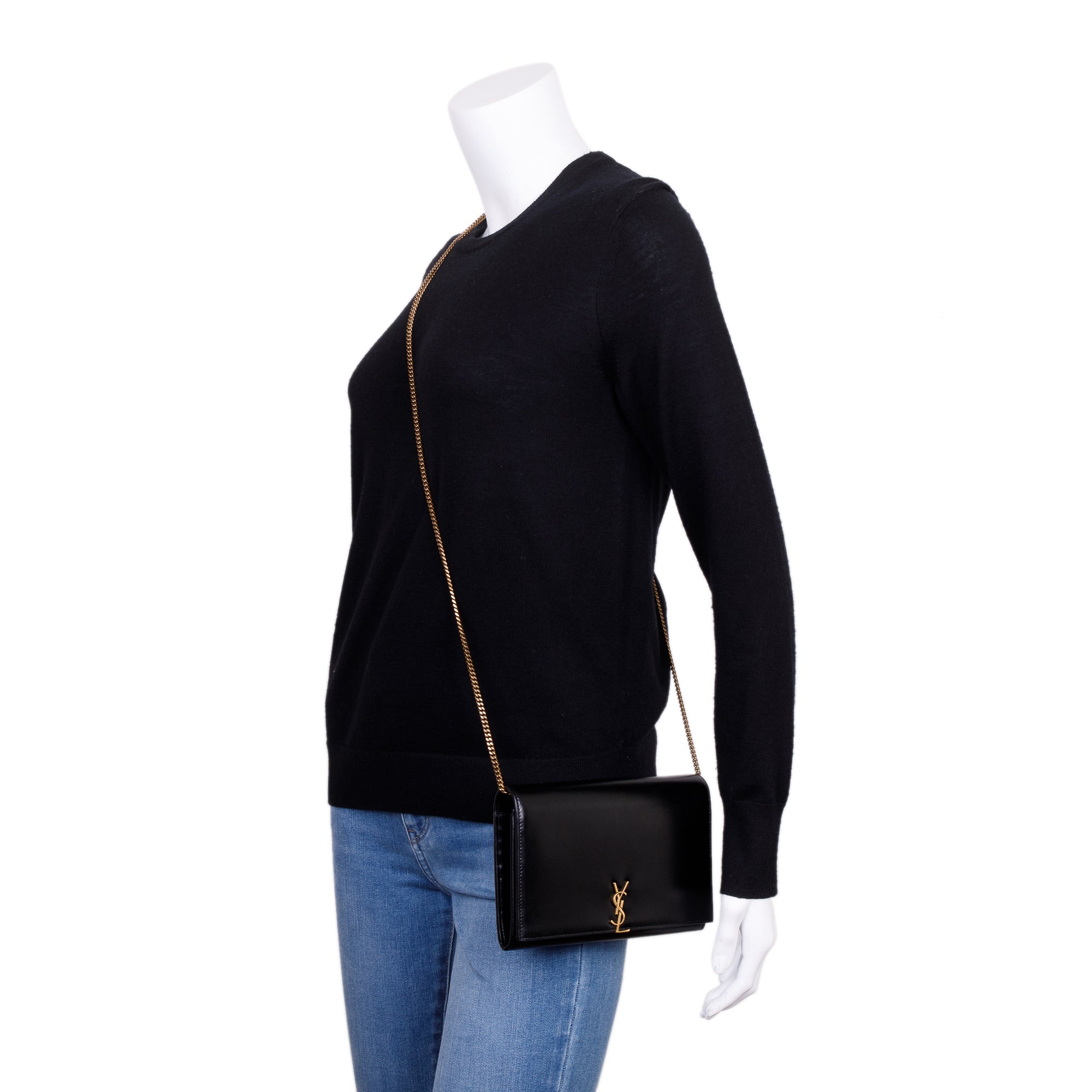 Saint Laurent 2021 Black Calfksin Leather Monogram Chain Wallet w/ Box