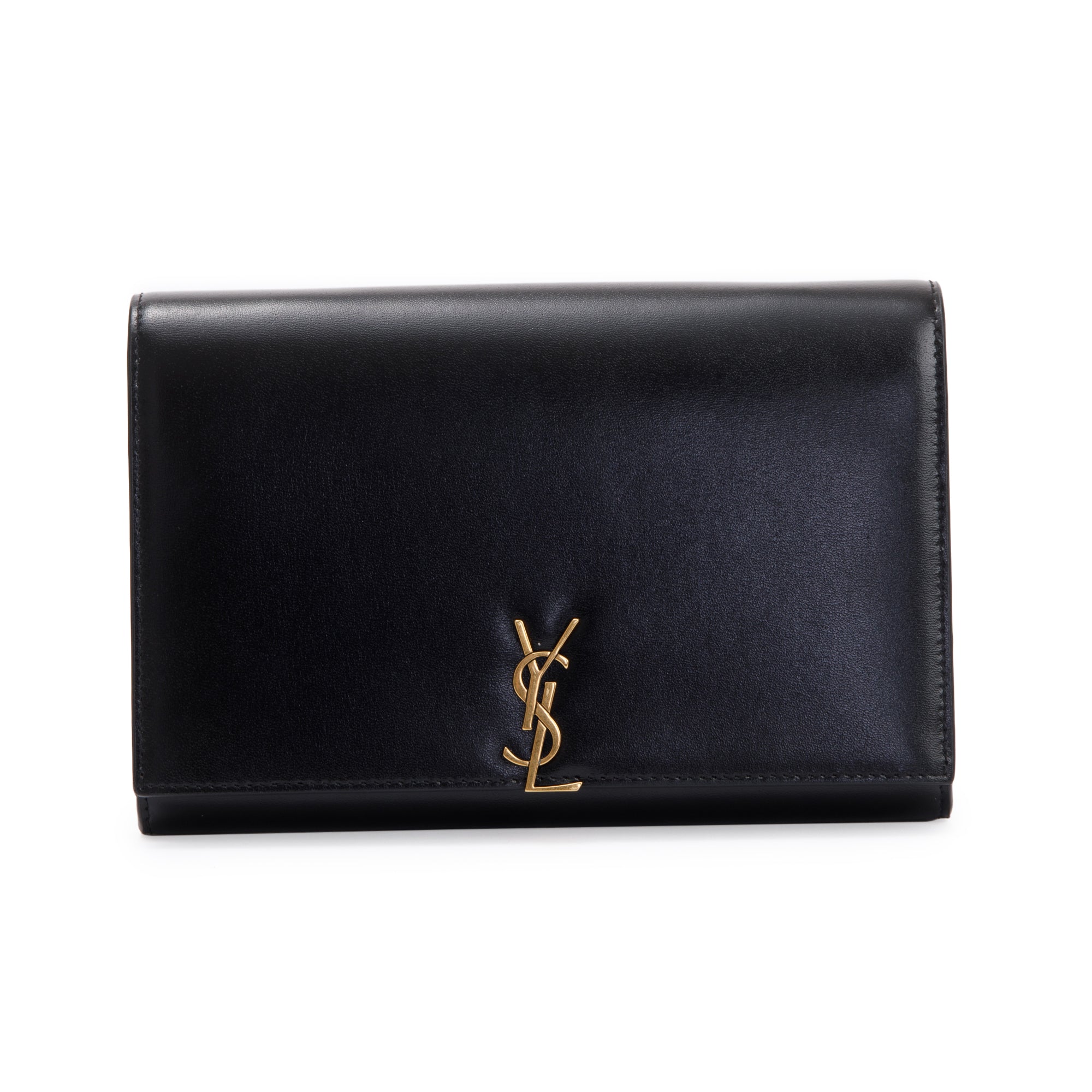 Saint Laurent 2021 Black Calfksin Leather Monogram Chain Wallet w/ Box