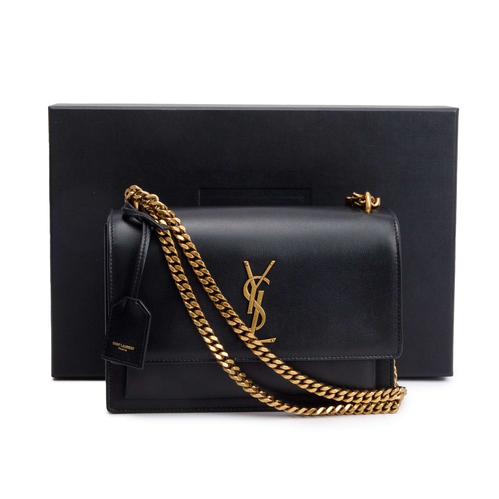 Saint Laurent 2021 Black Calfskin Leather Medium Sunset Shoulder Bag w/ Box