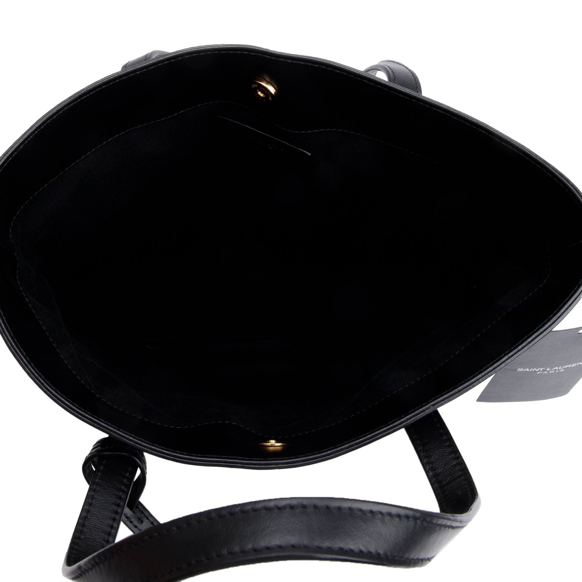 Saint Laurent 2021 Black Calfskin Leather Neutral Jaguar Raffia Toy Shopping Tote w/ Strap