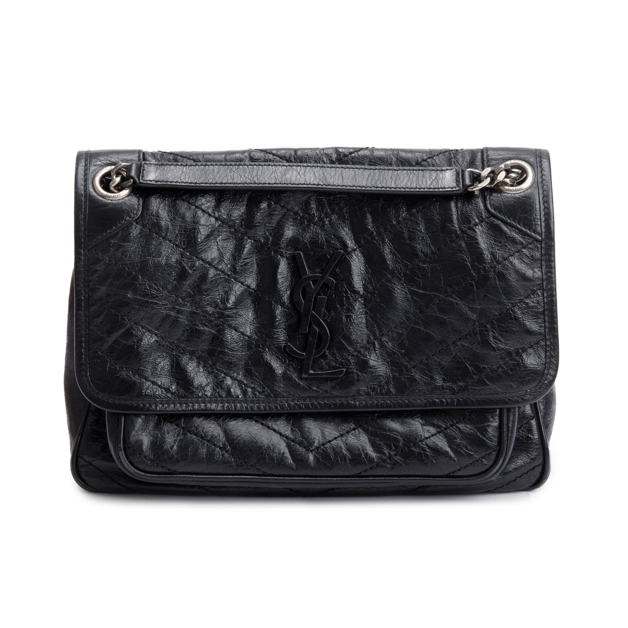Saint Laurent 2021 Black Crinkled Calfskin Leather Medium Niki Shoulder Bag