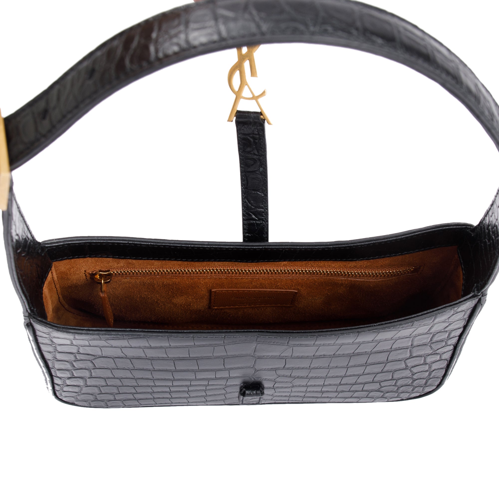 Saint Laurent 2021 Black Croc Embossed Shiny Leather Le 5 A 7 Hobo Bag w/ Receipt