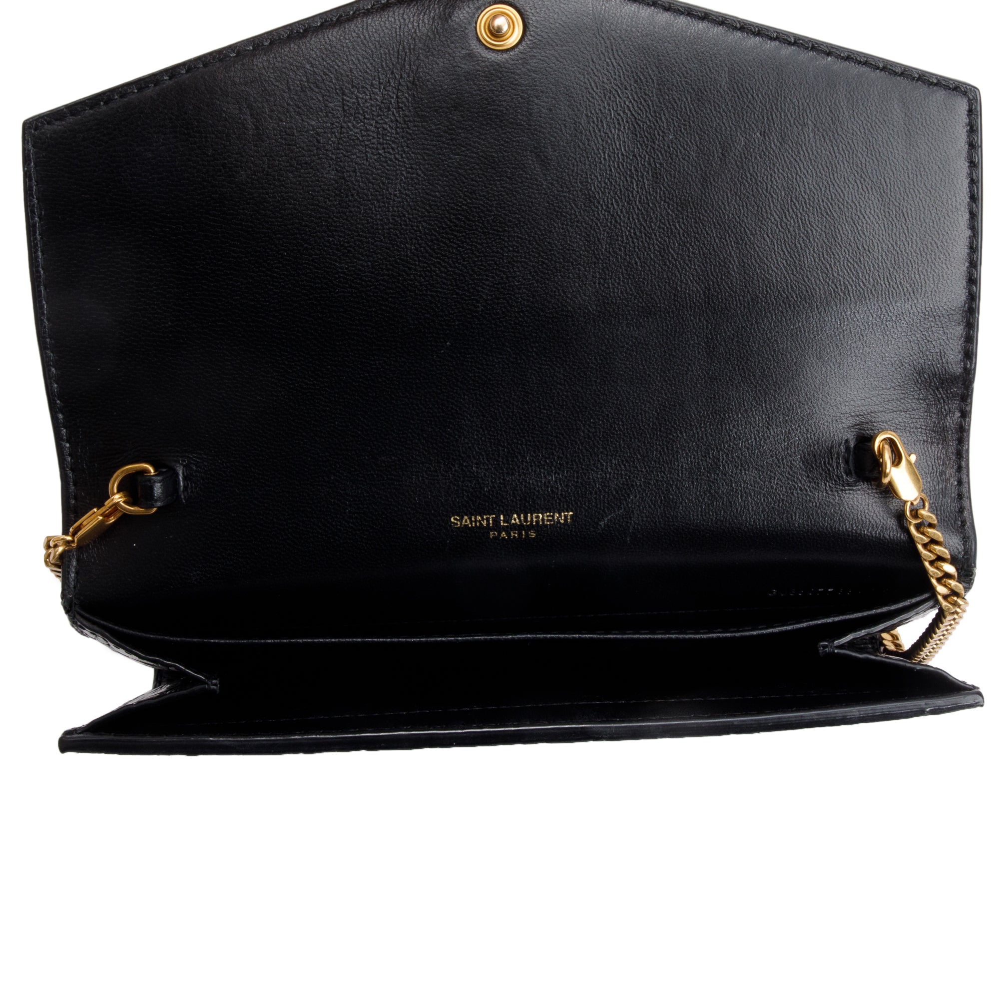 Saint Laurent 2021 Black Crocodile Embossed Leather Uptown Chain Wallet w/ Box