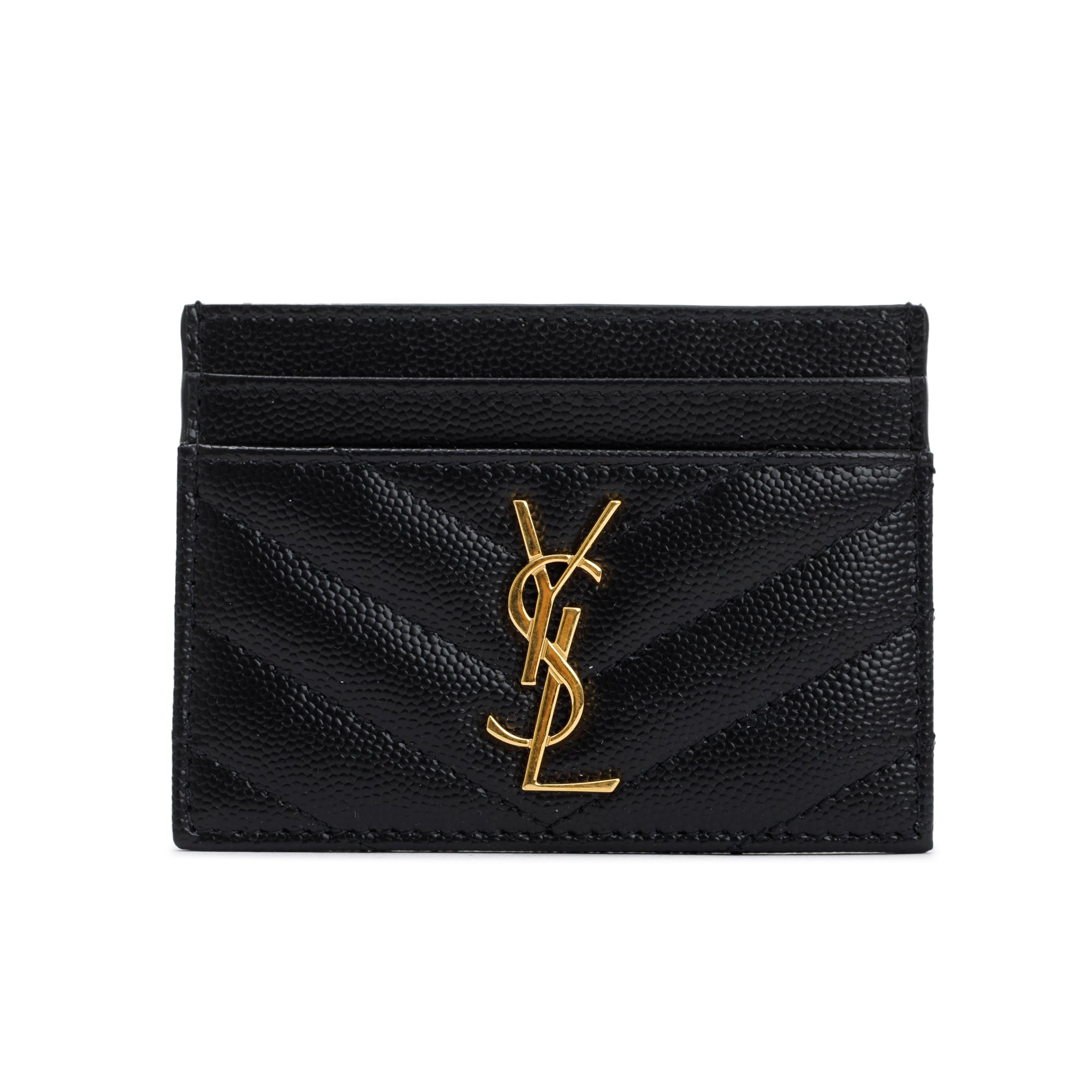 Saint Laurent 2021 Black Grain De Poudre Leather Cassandre Matelasse Card Case w/ Box