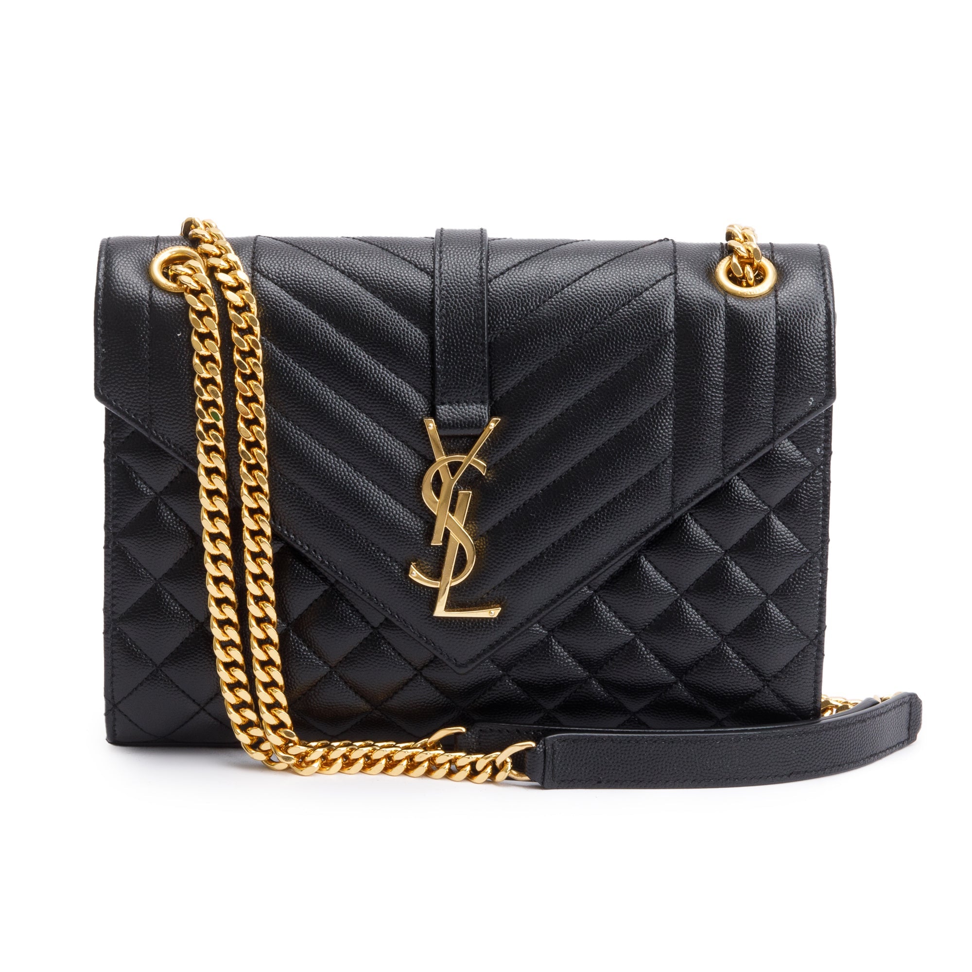 Saint Laurent 2021 Black Grained De Poudre Medium Envelope Shoulder Bag w/ Box