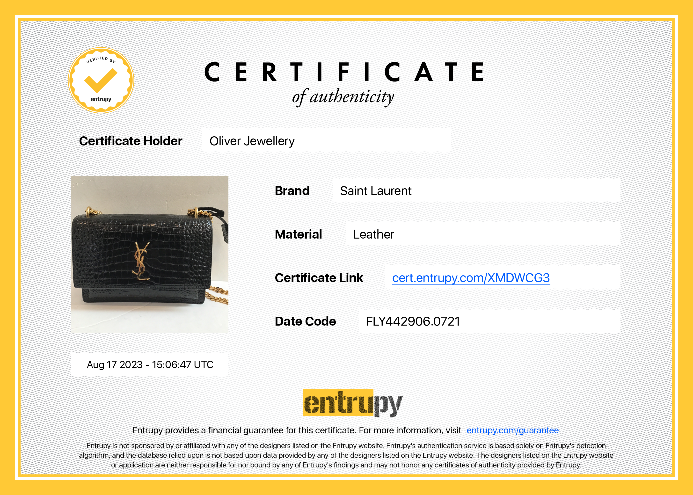 Saint Laurent 2021 Black Medium Crocodile Embossed Sunset Bag w/ Box