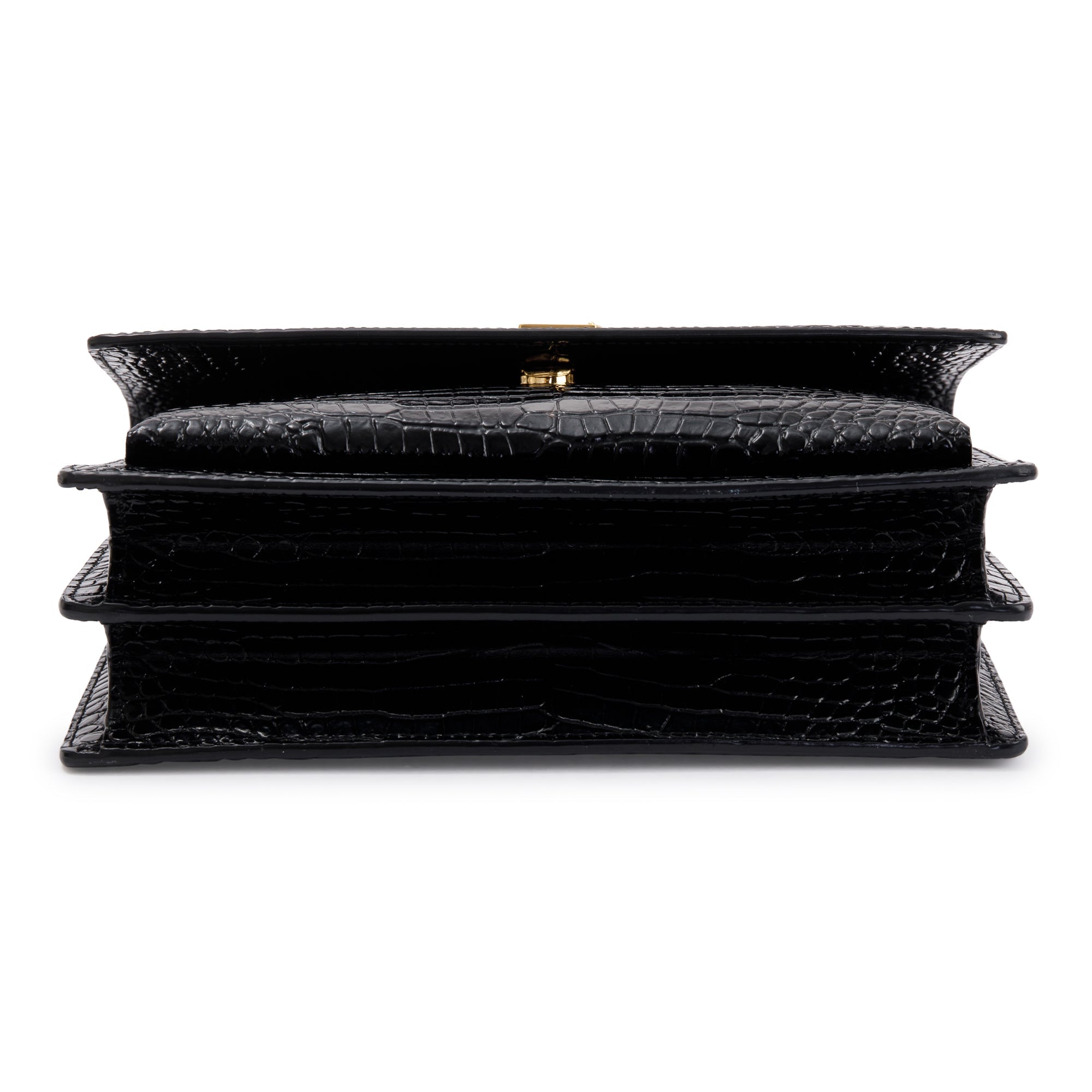 Saint Laurent 2021 Black Medium Crocodile Embossed Sunset Bag w/ Box