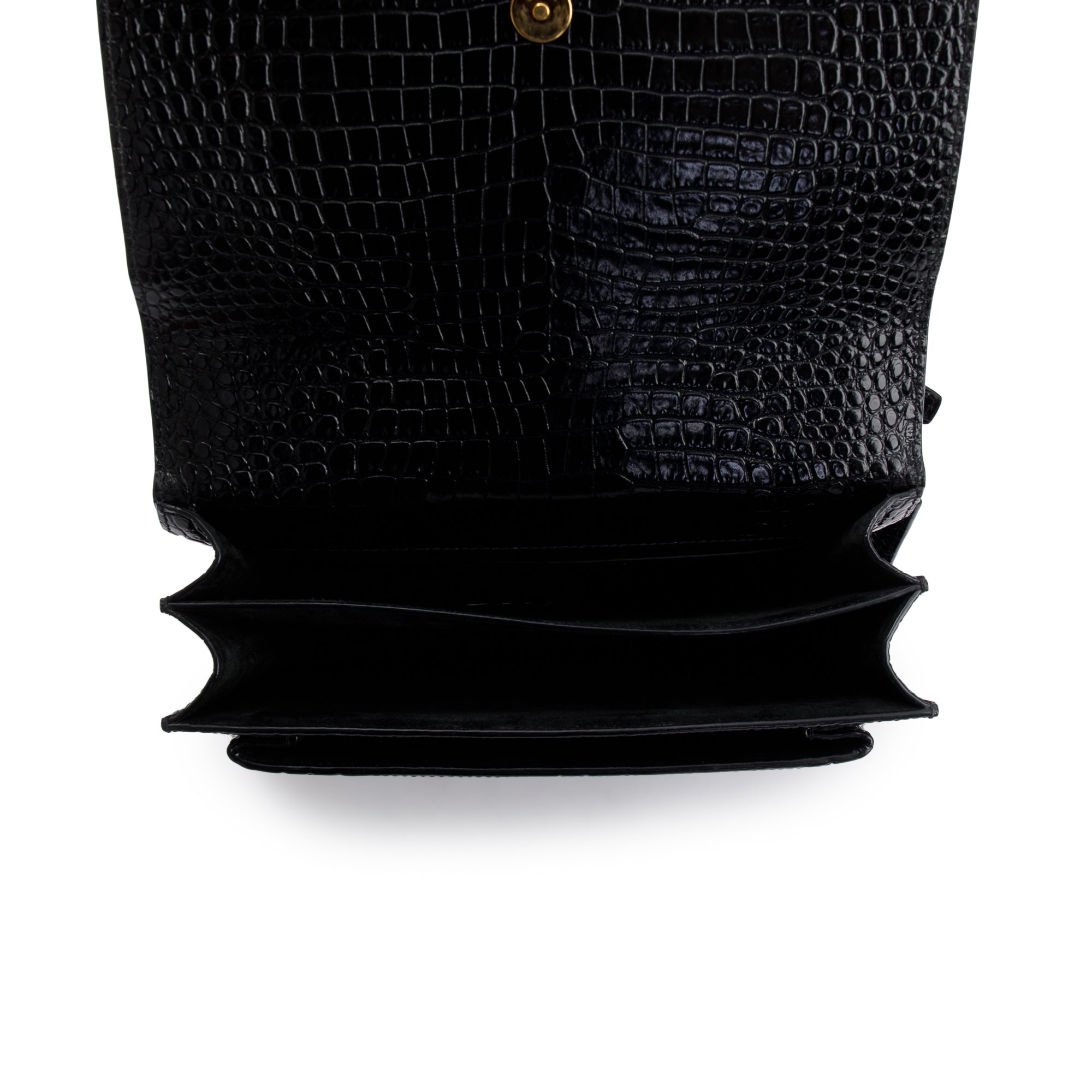 Saint Laurent 2021 Black Medium Crocodile Embossed Sunset Bag w/ Box